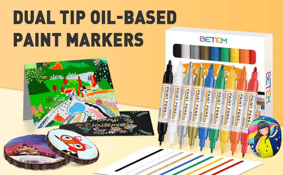 9 Count Dual Tip Oil Based Paint Markers Acrylic Paint Pens(0.7mm & 3mm),