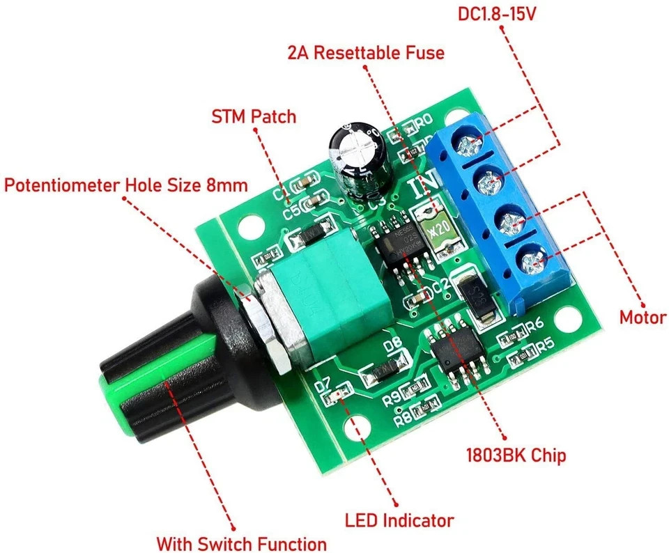 2pcs PWM Low Voltage Motor Speed Controller DC 1.8V 3V 5V 6V 12V 2A 1803BK 18…