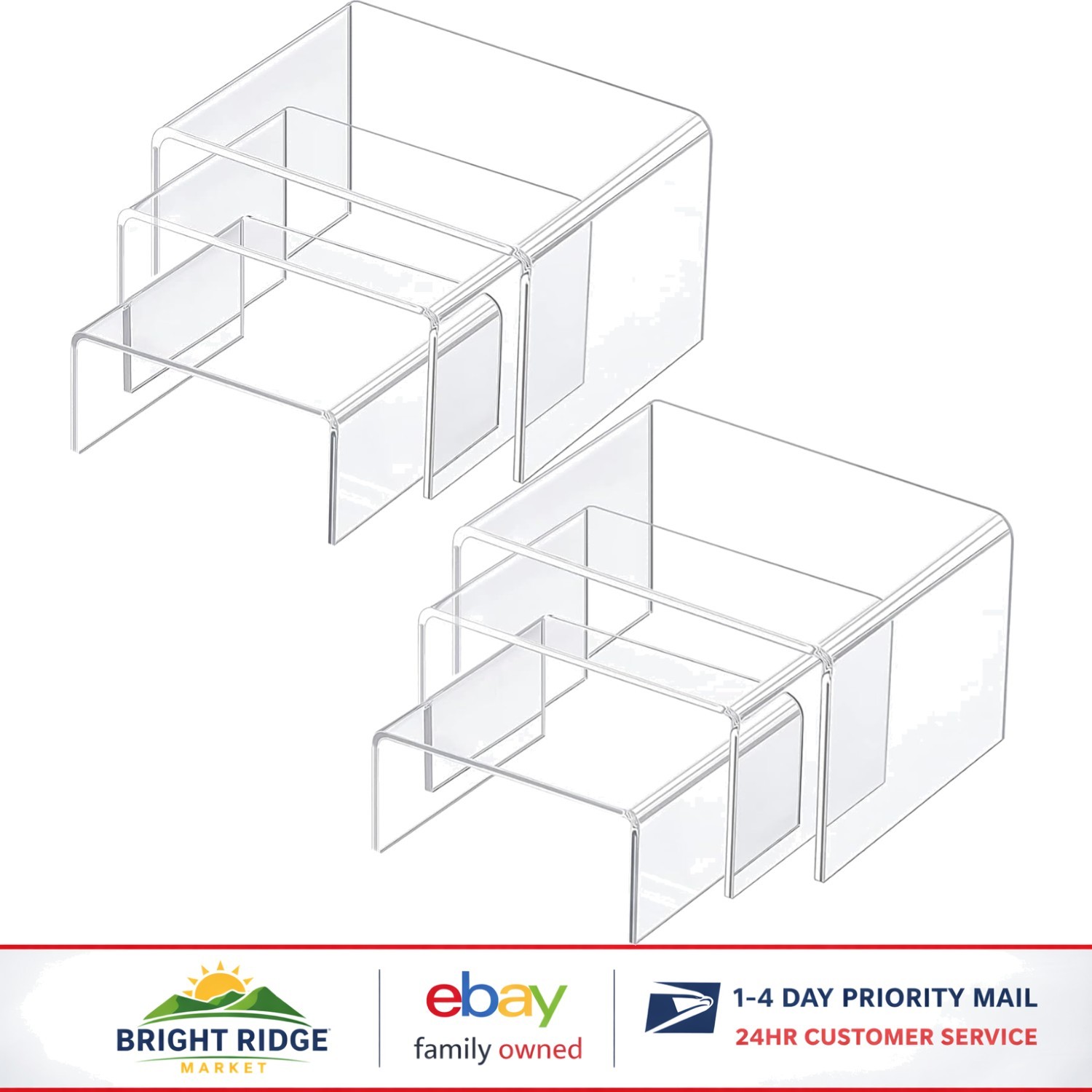 Compact Acrylic Risers, 6 Clear Displays for Cupcake and Action Figure Showcase