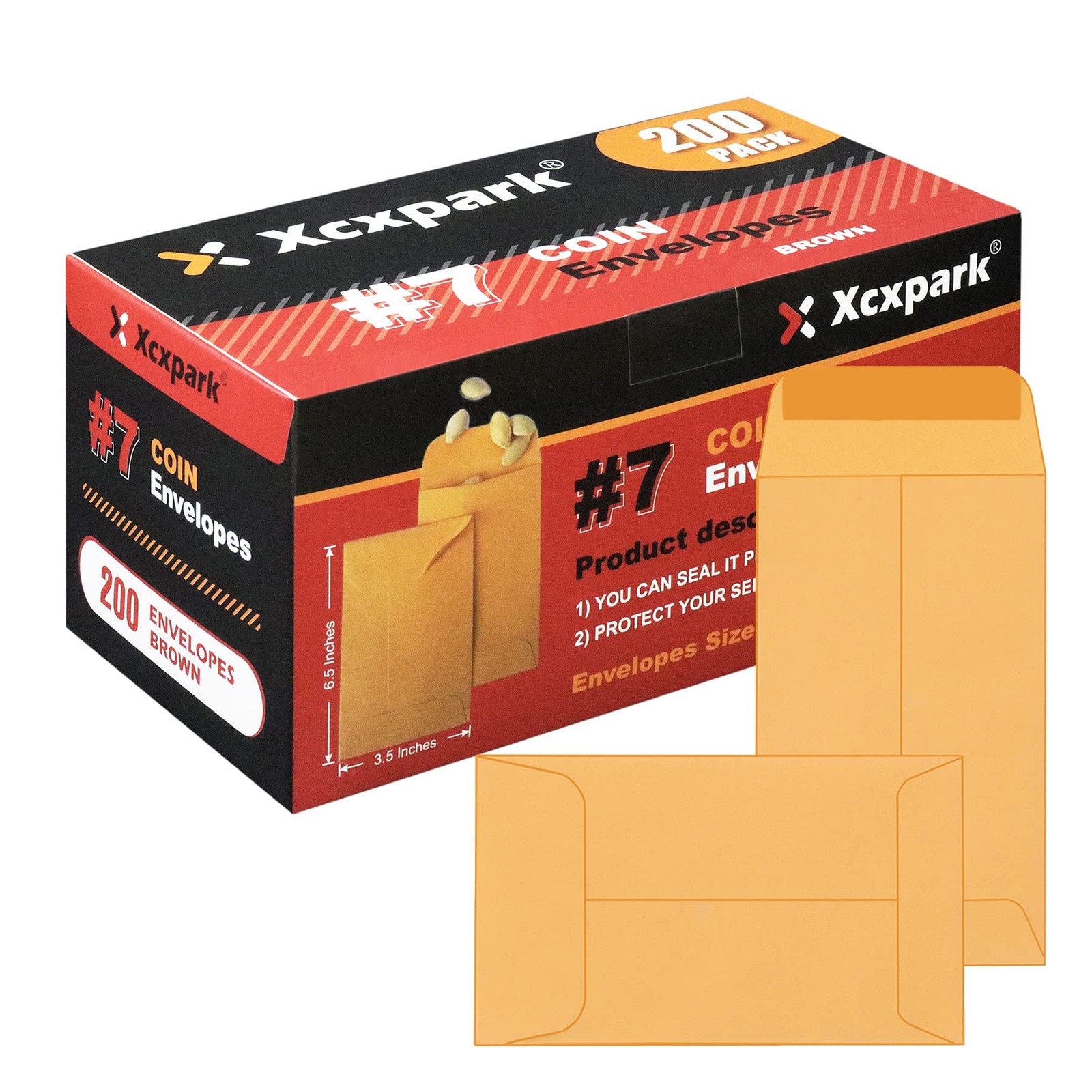 Xxcxpark 200PCS #7 Coin Envelopes 3.5×6.5 200 PCS (3.5″ x 6.5″), Brown