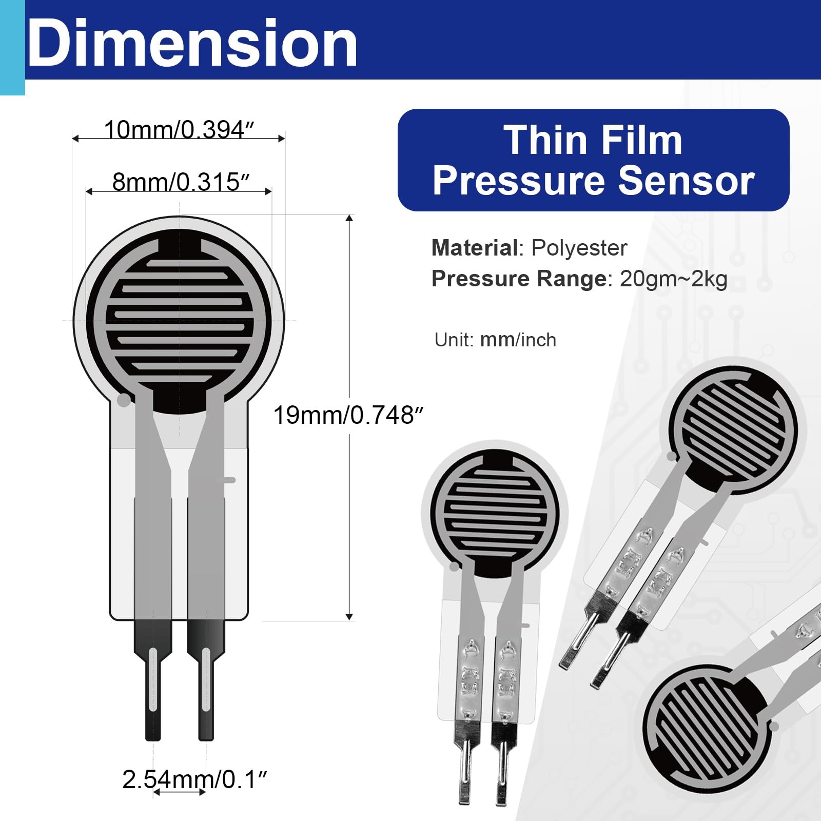 4Pcs 0.4mm 20g2Kg Thin Film Force Sensitivity Resistor Sensors Kit