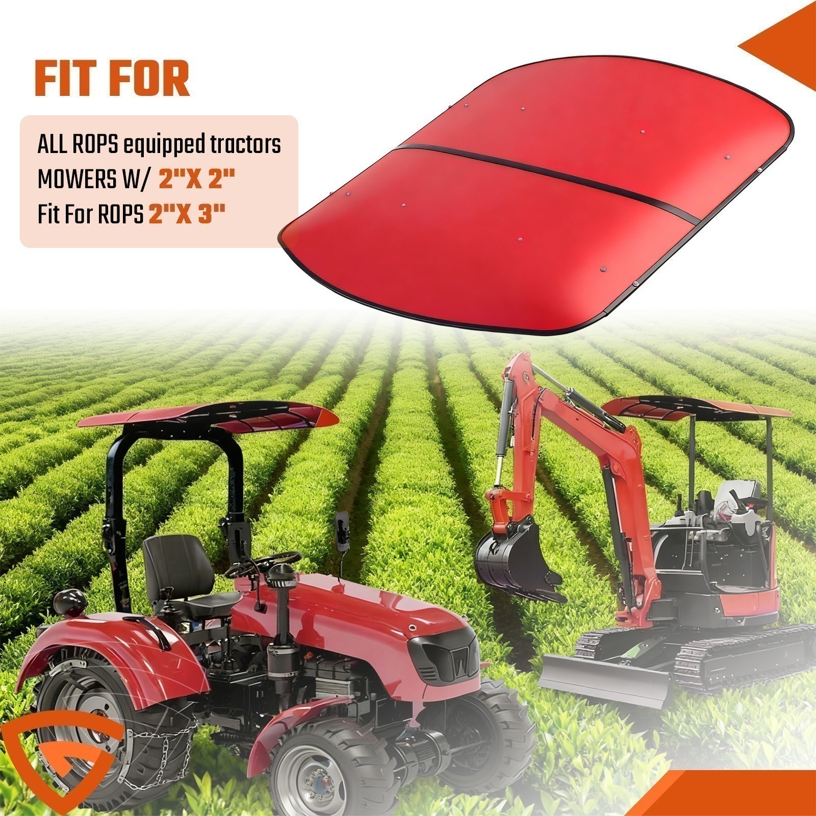 Sun Shield Tuff Top Tractor Canopy For 2″ x 2″ or 2″ x 3″ ROPS 48″ X 52″-Red