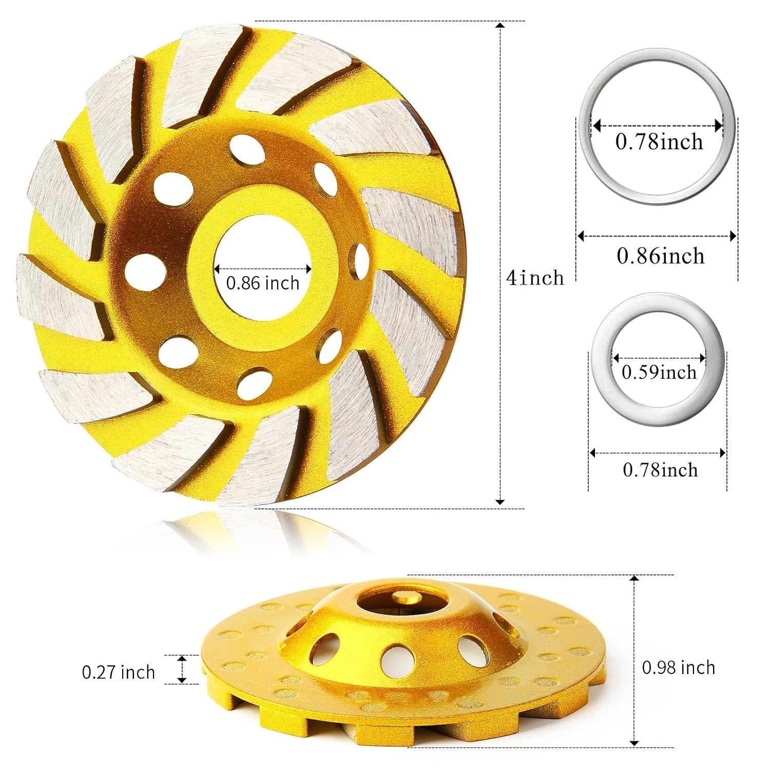 4-Inch Diamond Cup Grinding Wheel Set – 3 Heavy Duty Segs for Concrete Grinding