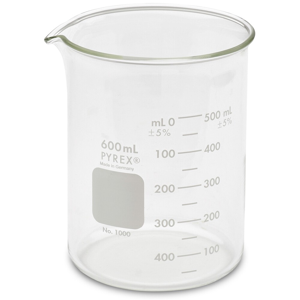 600ml Glass Beaker, Griffin Low Form, Graduated, PYREX 1000-600 (Single)