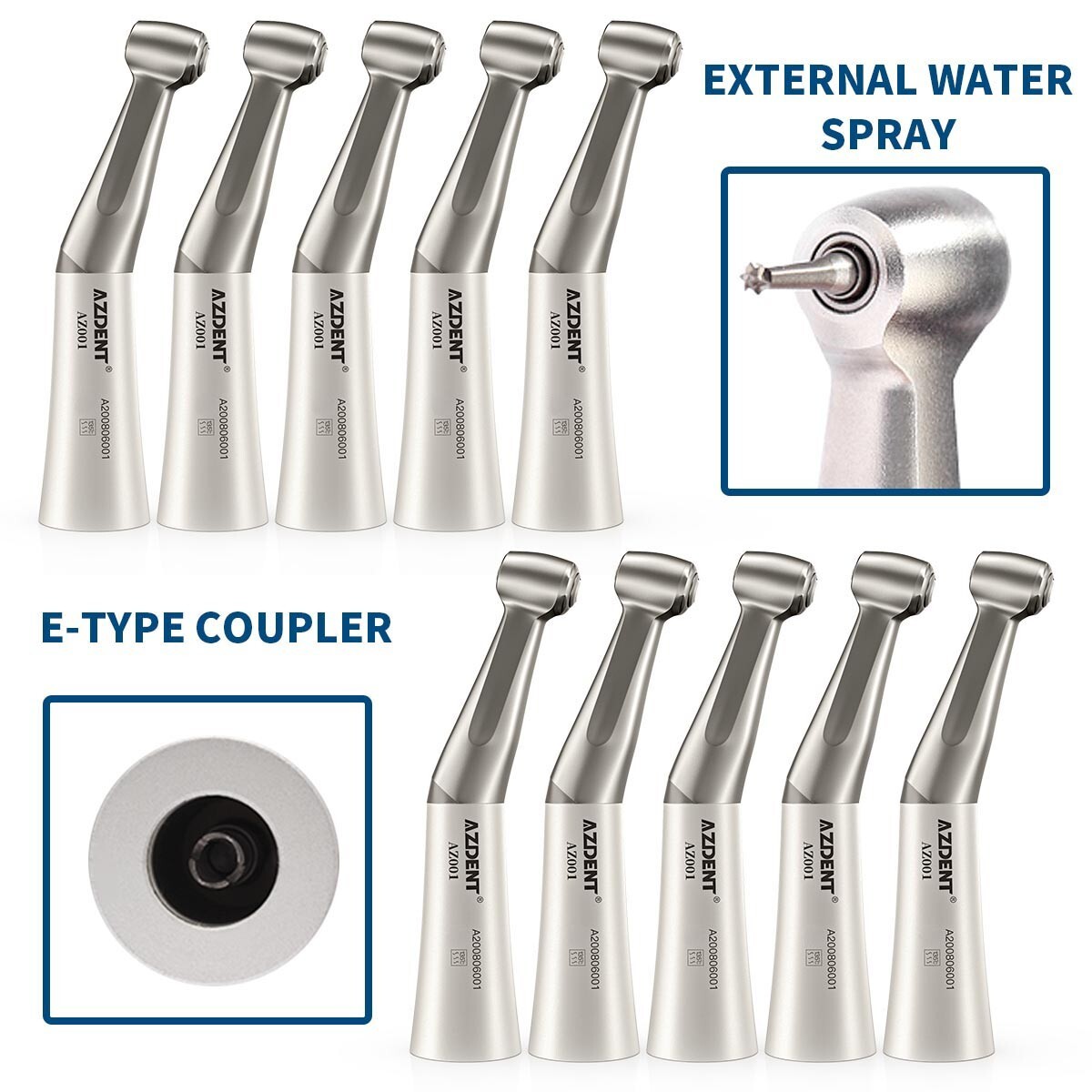 5X AZDENT Dental Slow Low Speed Contra Angle Handpiece Push Button E-Type USA