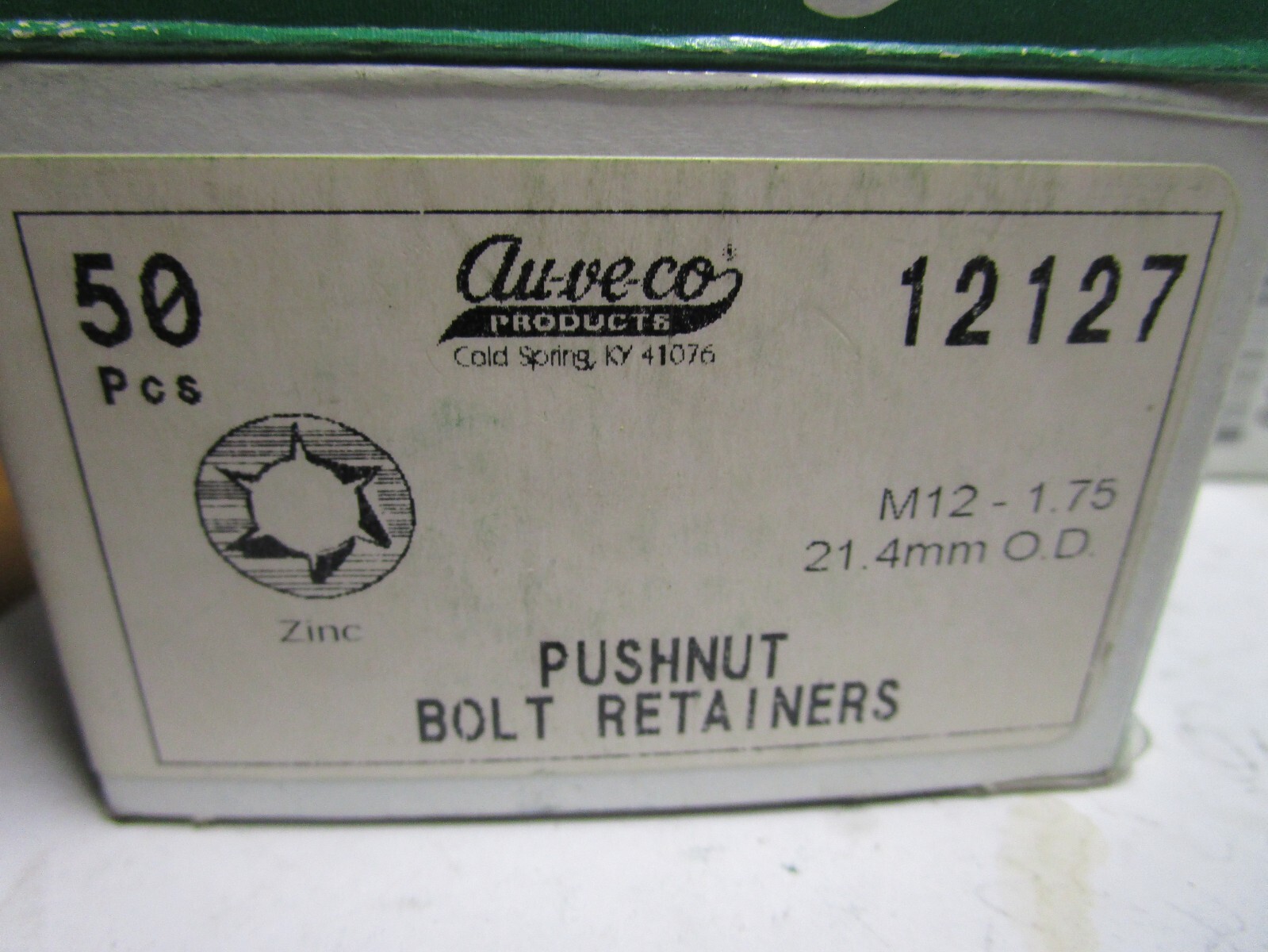 AUVECO 12127 PUSHNUT BOLT RETAINER M 12-1.75 21.4MM OD -ZINC QTY 50