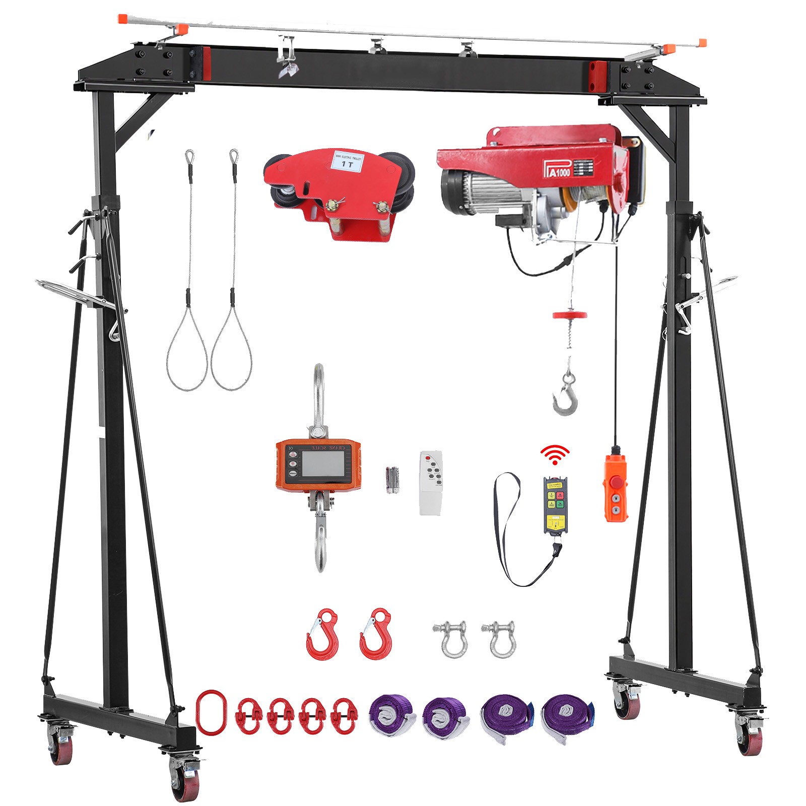 Uimoso Adjustable Gantry Crane 2200 lbs Capacity, 95.7″-142.9″ Height Range