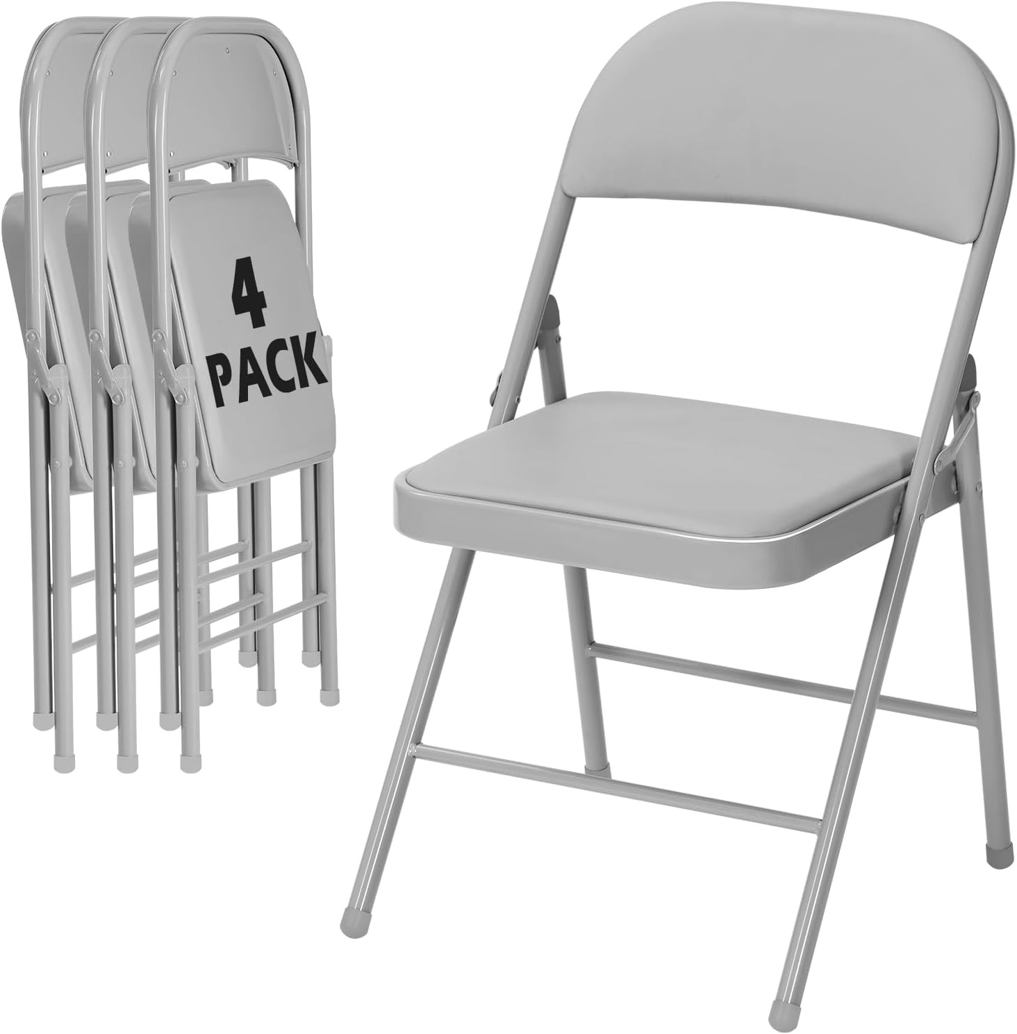 4 Pack Gray Padded Folding Chairs Steel Frame Stackable for Wedding Party