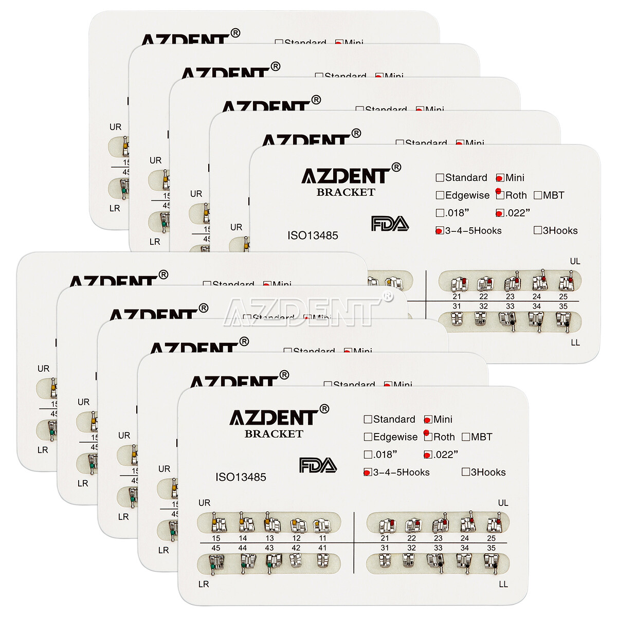 AZDENT Dental Orthodontics Bracket Brace Mini/Standard Roth.018/.022 Hooks 345/3