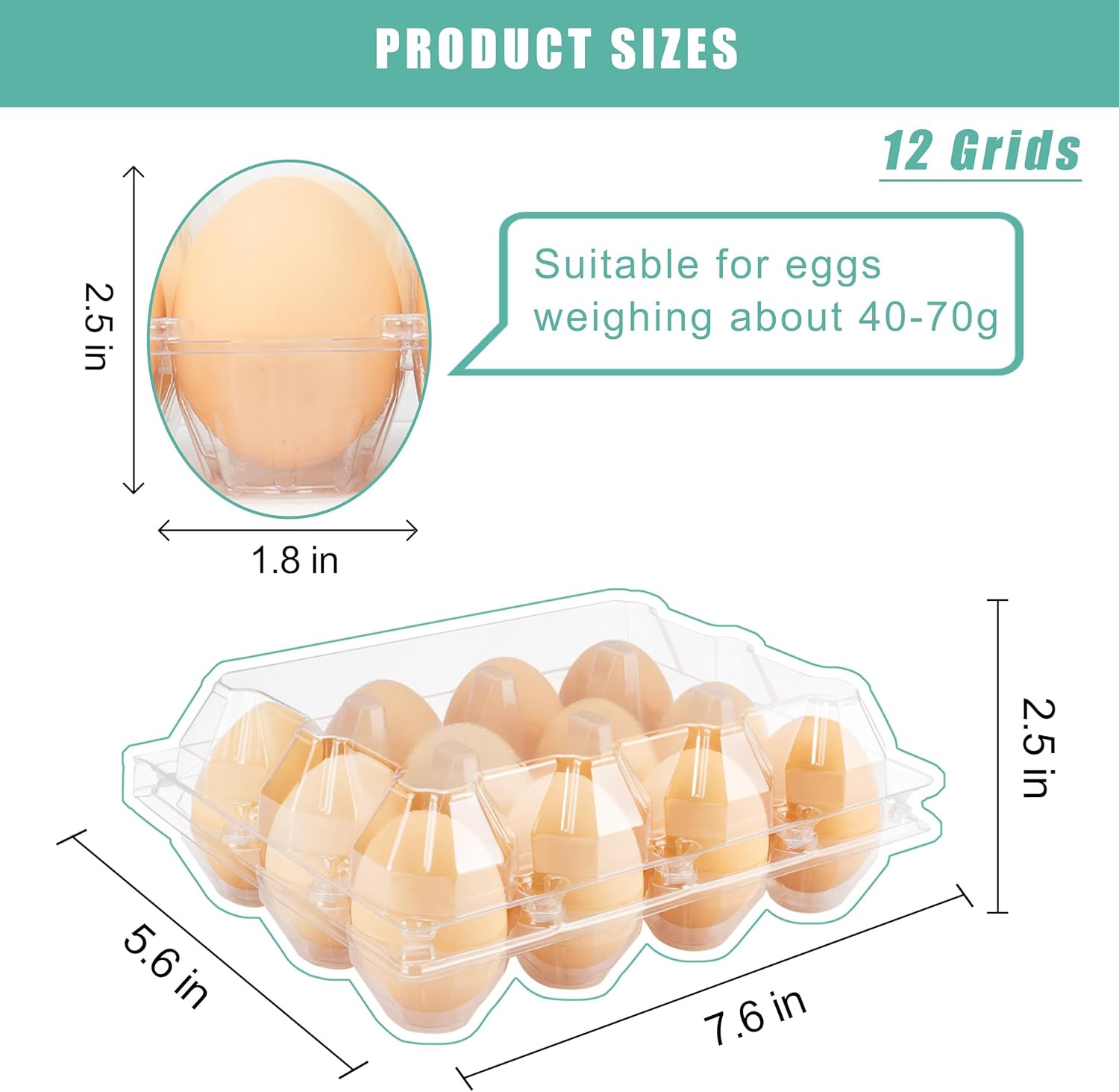 100 Pack Clear Plastic Egg Cartons, Holds 12 Eggs Each, 3×4 Grid