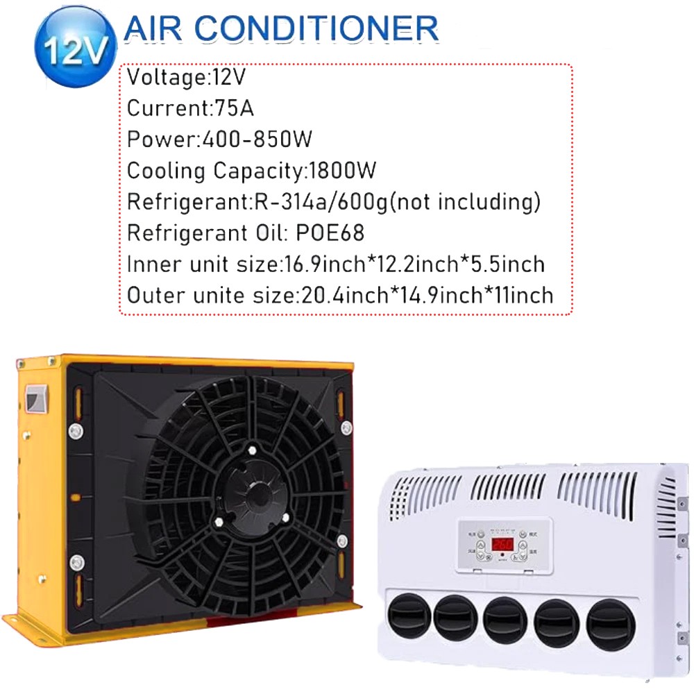 12V 12000 BTU Truck Cab Air Conditioner Split AC For Semi Trucks Bus RV Caravan