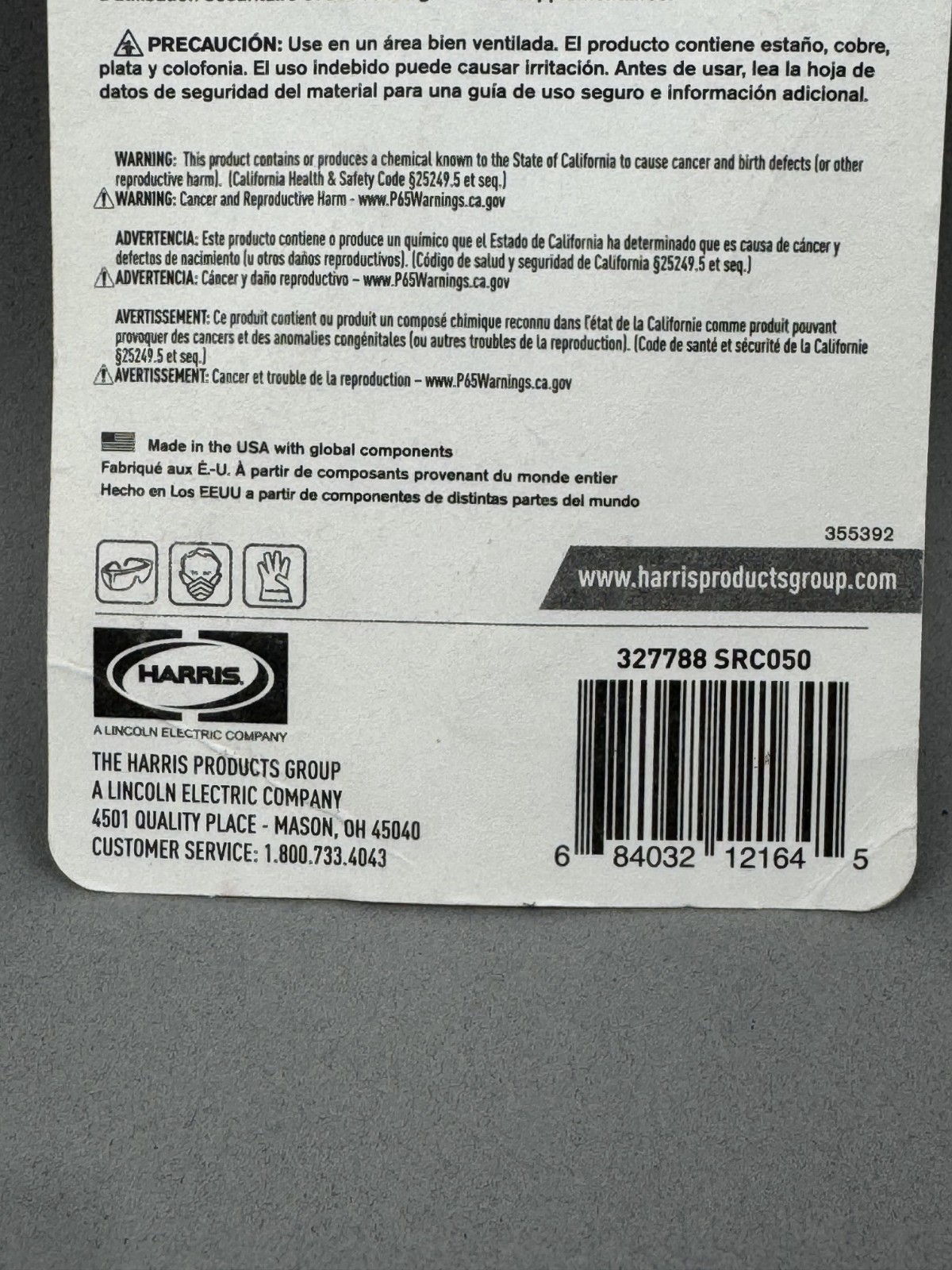 Harris Electrical Solder Silver Bearing Rosin Core Lead Free 0.5 oz .040″ 327788