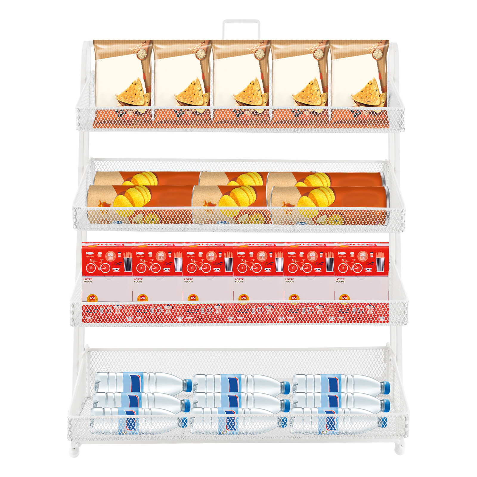 4 Tiers Candy Display Rack Retail Store Shelving Snack Storage Organizer White