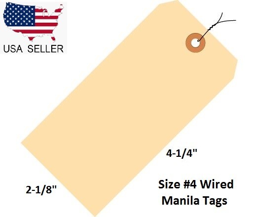 1000 – 4 1/4″ x 2 1/8″ Size 4 Manila Inventory Shipping Hang Tags with Wire