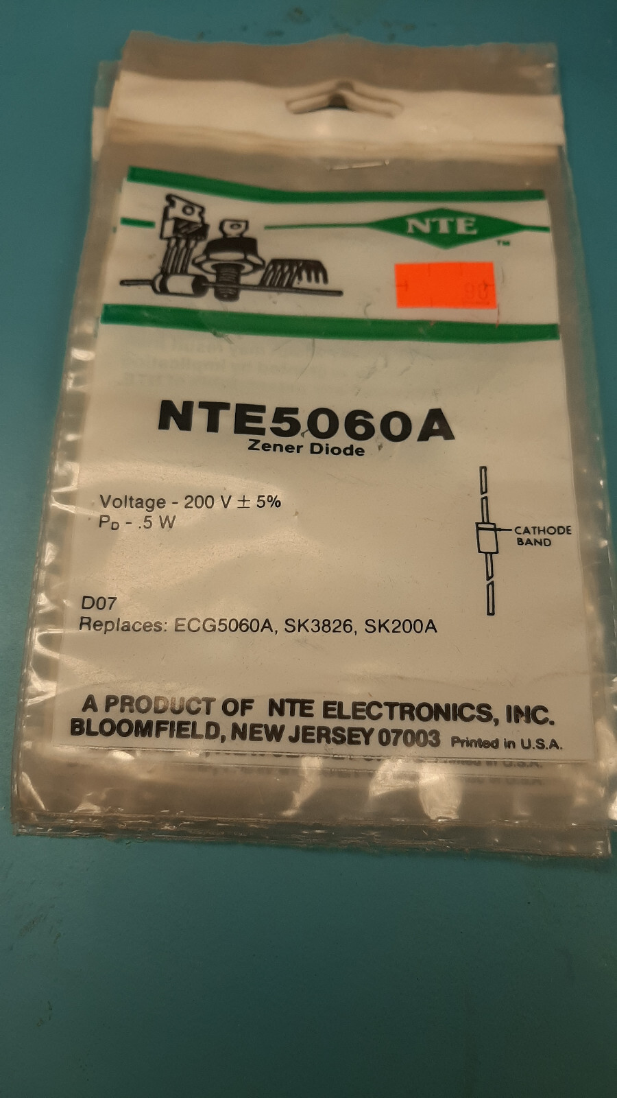 ( 5 PCS ) NTE Electronics NTE5060A ZENER DIODE – 200.0V 1/2W 5% DO-35