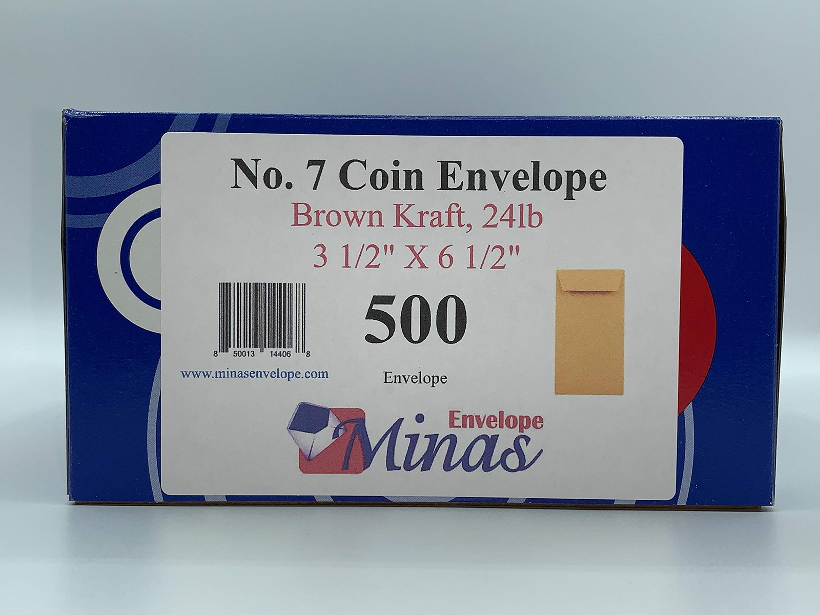 500 Minas Envelope – #7 Coin and Cash Envelopes, 24lb 3.5 X 6.5 Inches, Brown