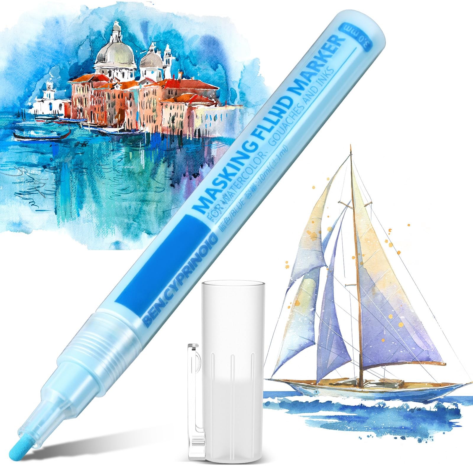 Feifeiya 2 Pcs Masking Fluid Pen for Watercolor 1 Count (Pack of 2), Blue