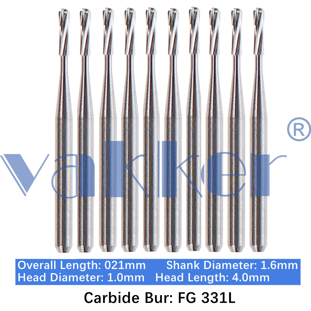 Vakker 10/pk Dental Pear Carbide Burs Long Shank FG 331L Friction Grip