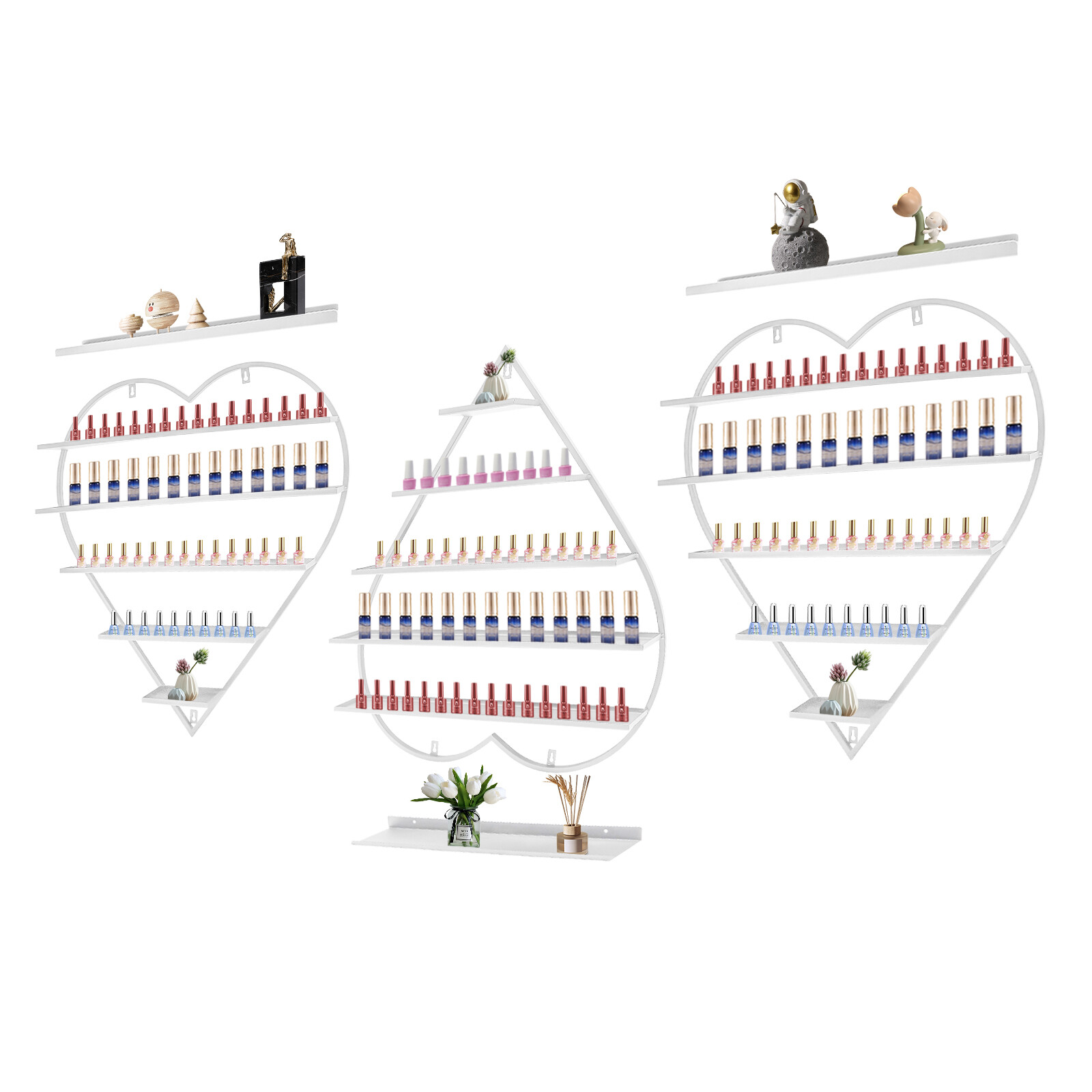 White Wall Nail Polish Storage Racks Heart-shaped Display Rack Polish Organizer