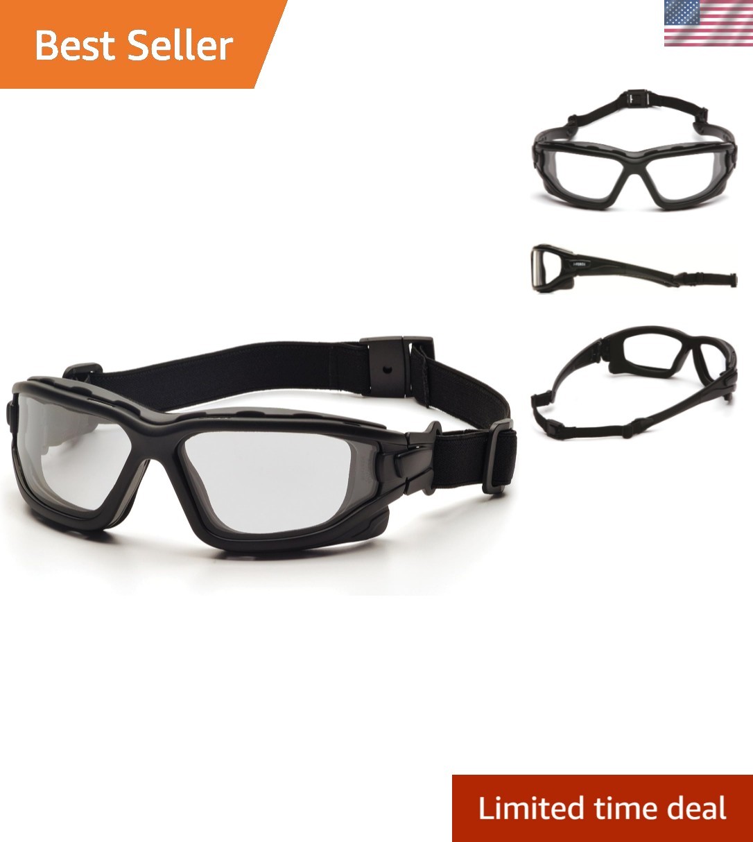 I-Force Sporty Dual Pane Anti-Fog Goggle, Black Frame/Clear Anti-Fog Lens