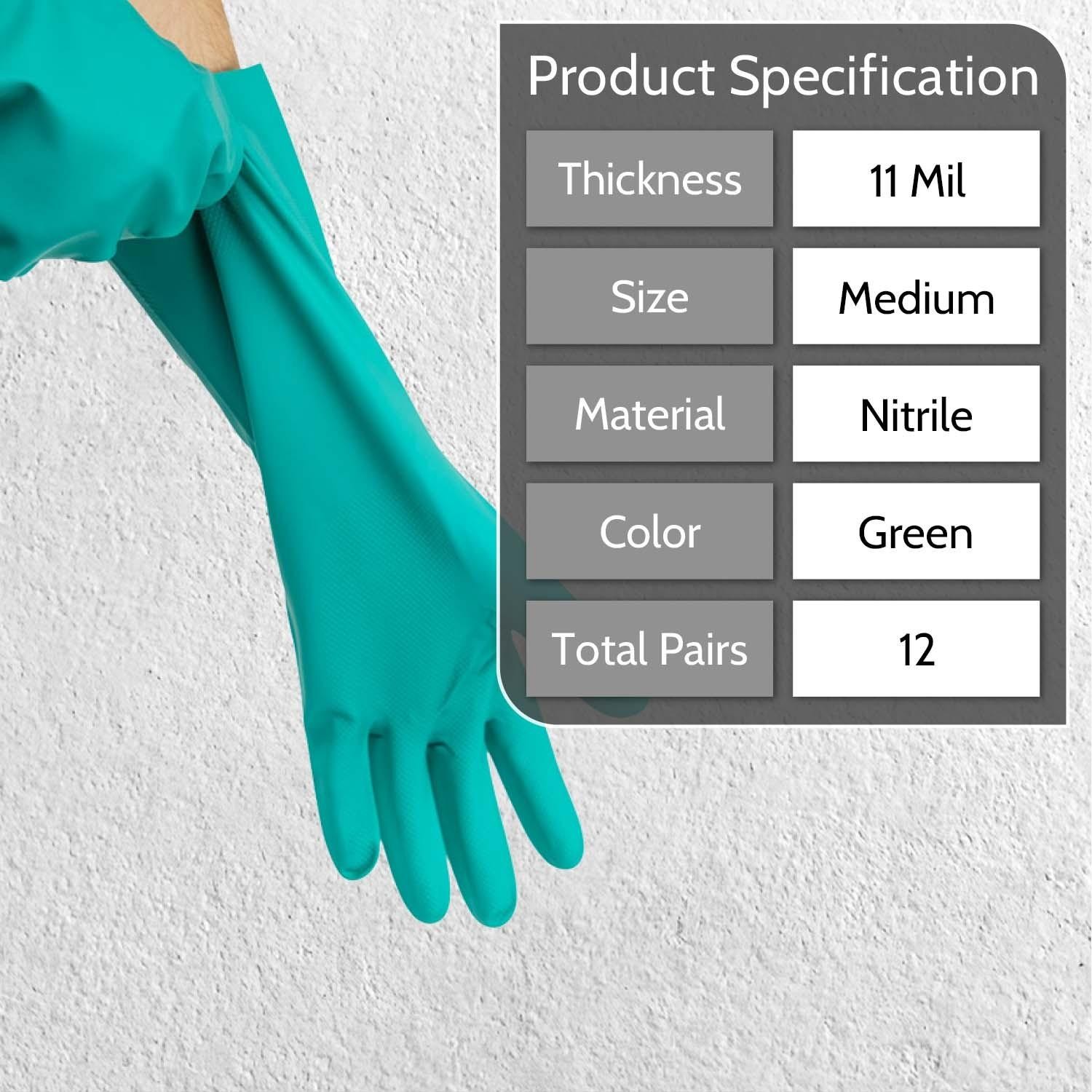 1 DZ 11 Mil Powder Free Chemical Resistant Diamond Textured Nitrile Gloves – M