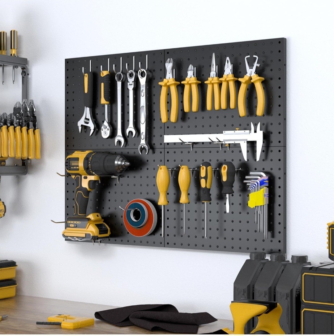 Peg Board, 4 Pack Metal Pegboard Panels without Hooks, Black Pegboards Wall…