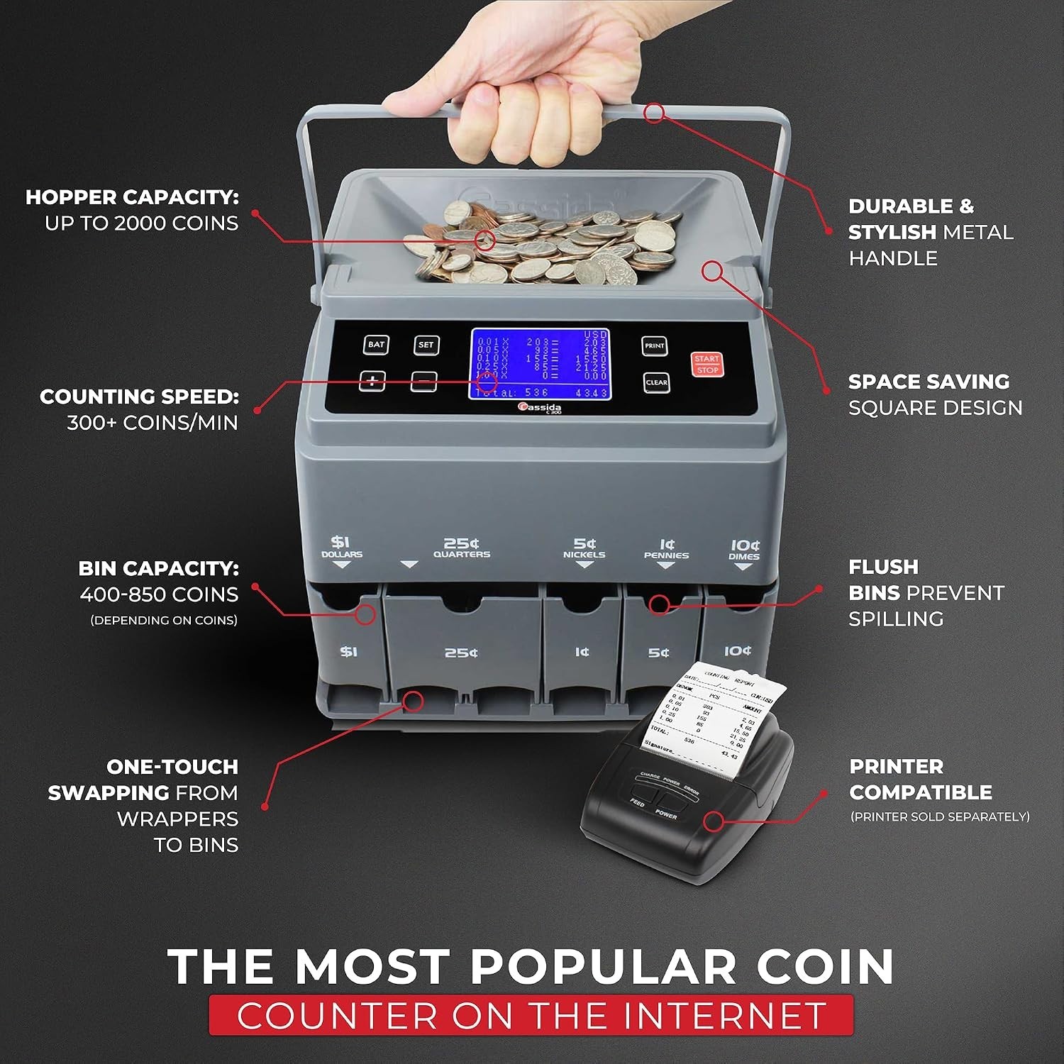 C300 USD Coin Counter with Printing Capabilities