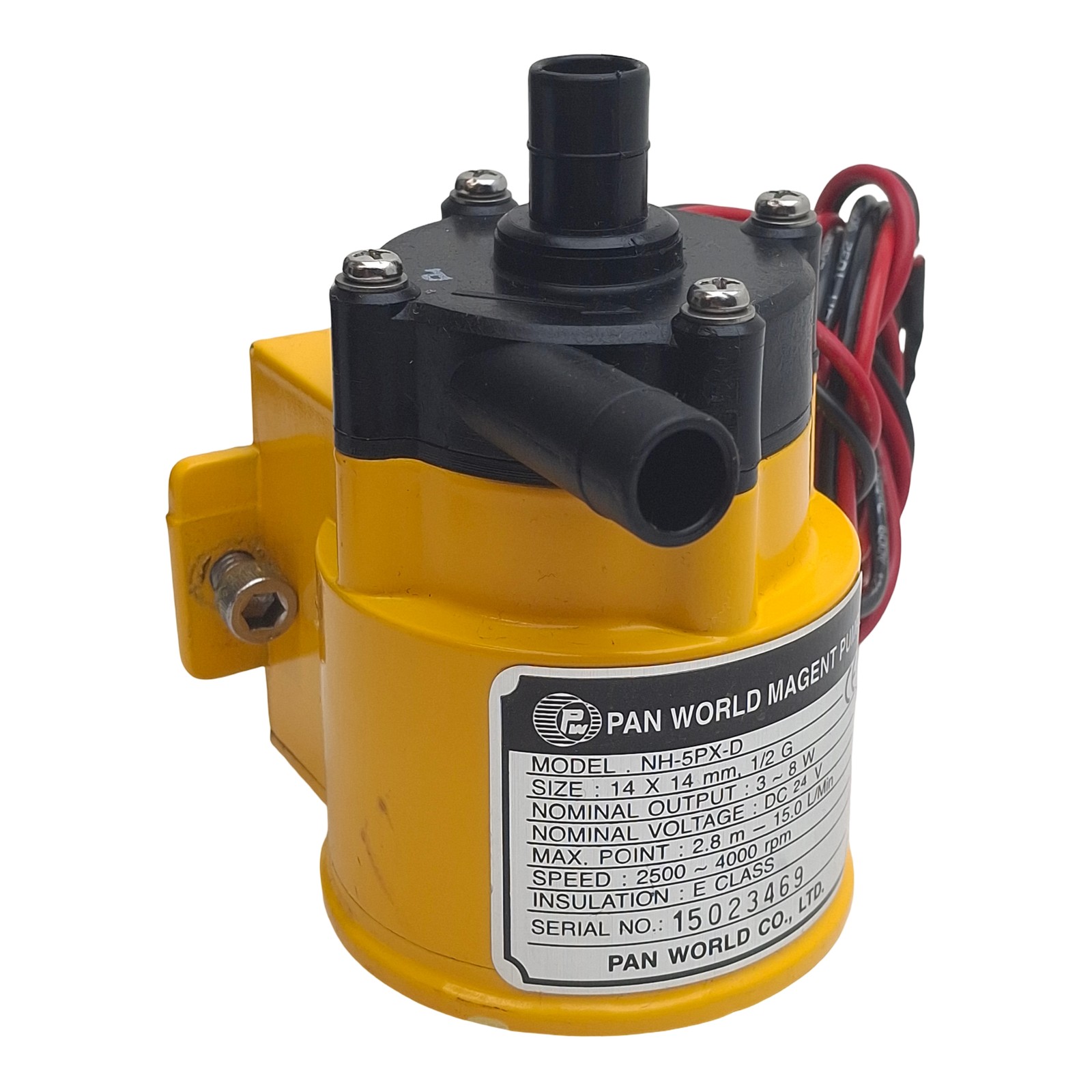 Pan World NH-5PX-D Magnet Drive Pump, 14 x 14mm Hose, G1/2, 8W 24VDC, 15l/min