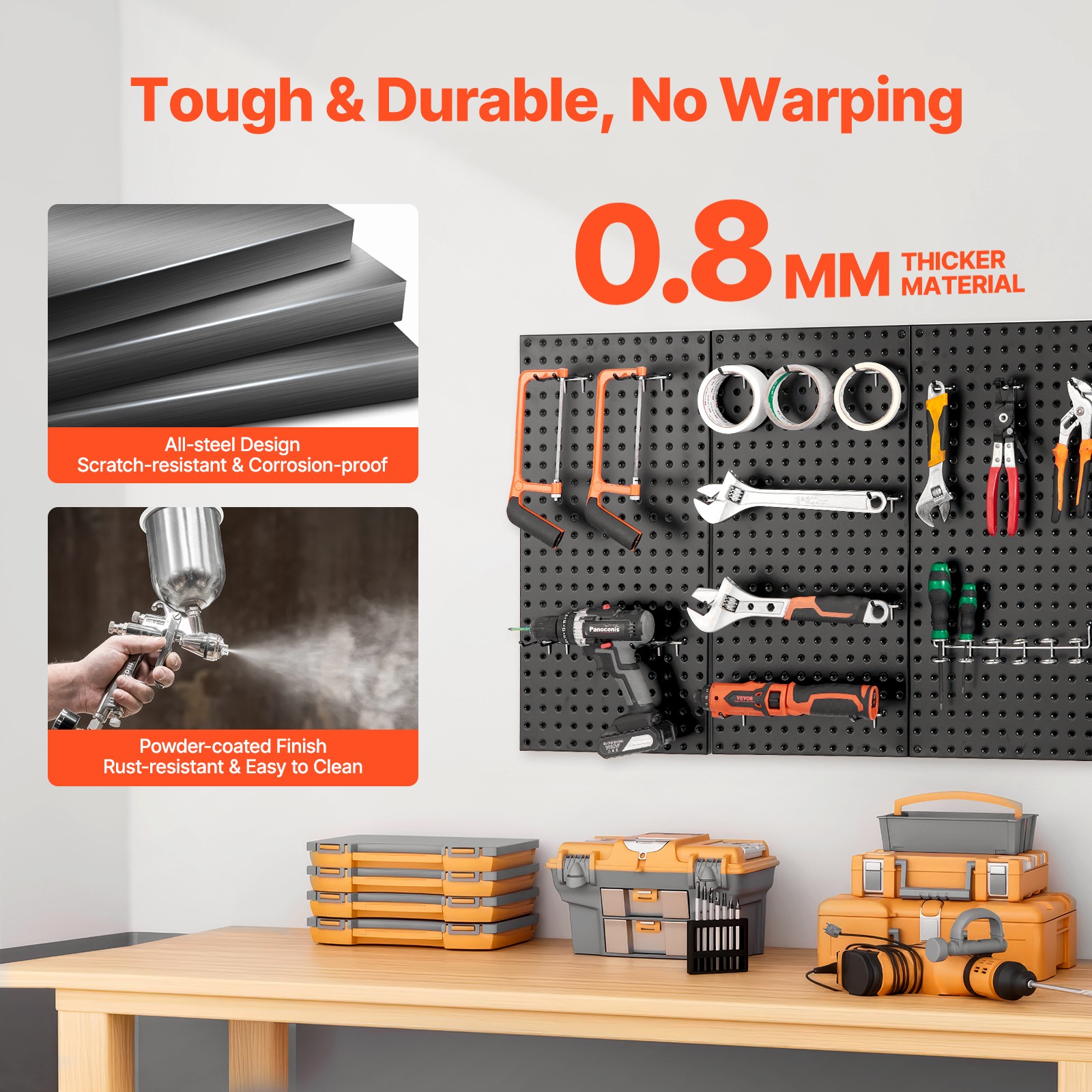 VEVOR Metal Pegboard Panels 3 Pcs 24″ x 12″ Wall Organizer for Garage Tool