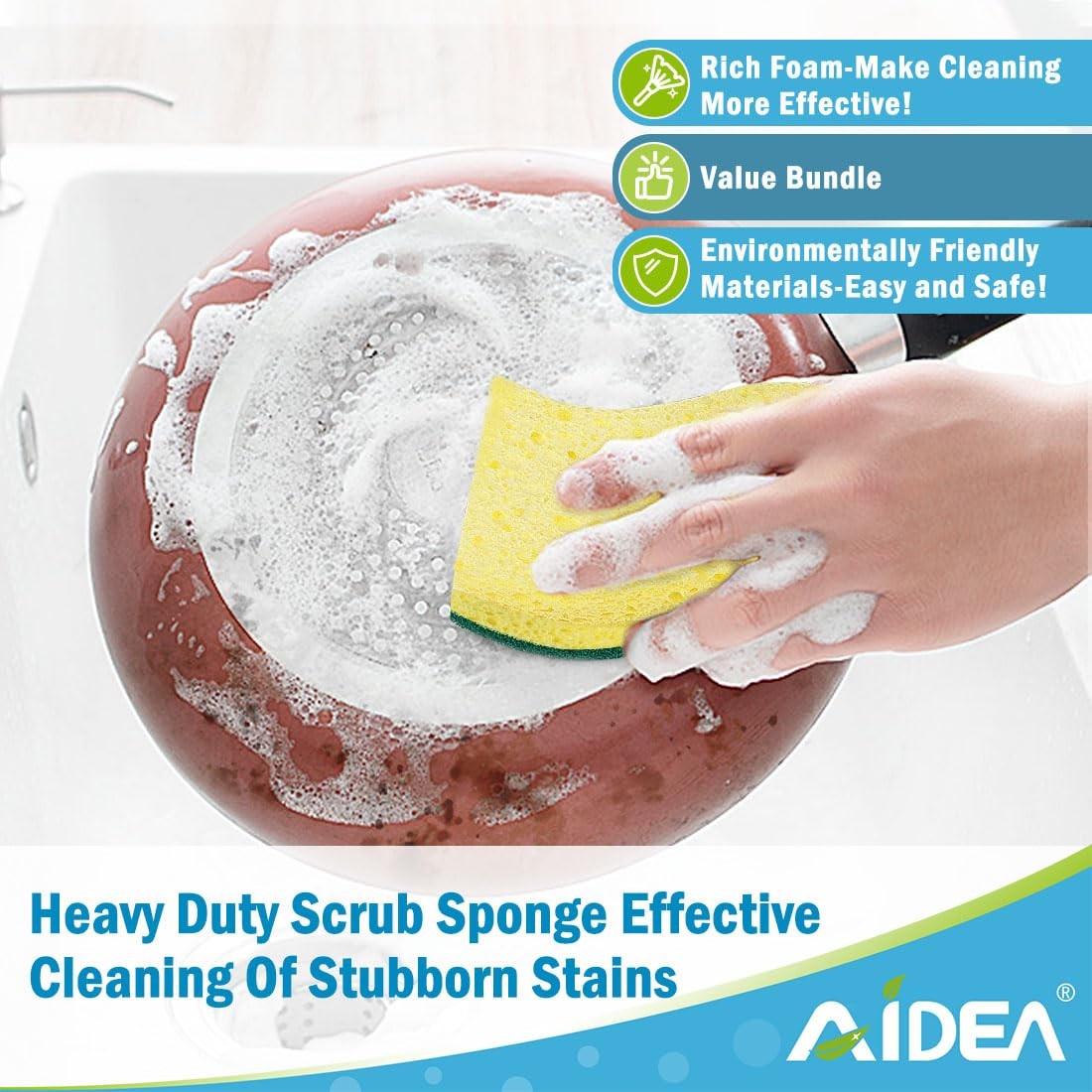 AIDEA Sponges Kitchen, 9Count, Dish Sponges, Heavy-Duty Sponge 9 Count, Green