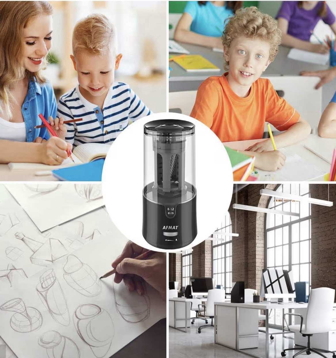 AFMAT Electric Pencil Sharpener Auto Stop Fast for No.2 & Colored Pencils