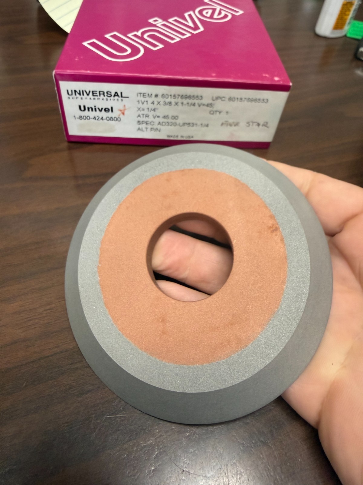 Norton SuperAbrasive Univel Wheel 1V1 4″ X 3/8 X 1-1/4″ V-45 DEG 60157696553