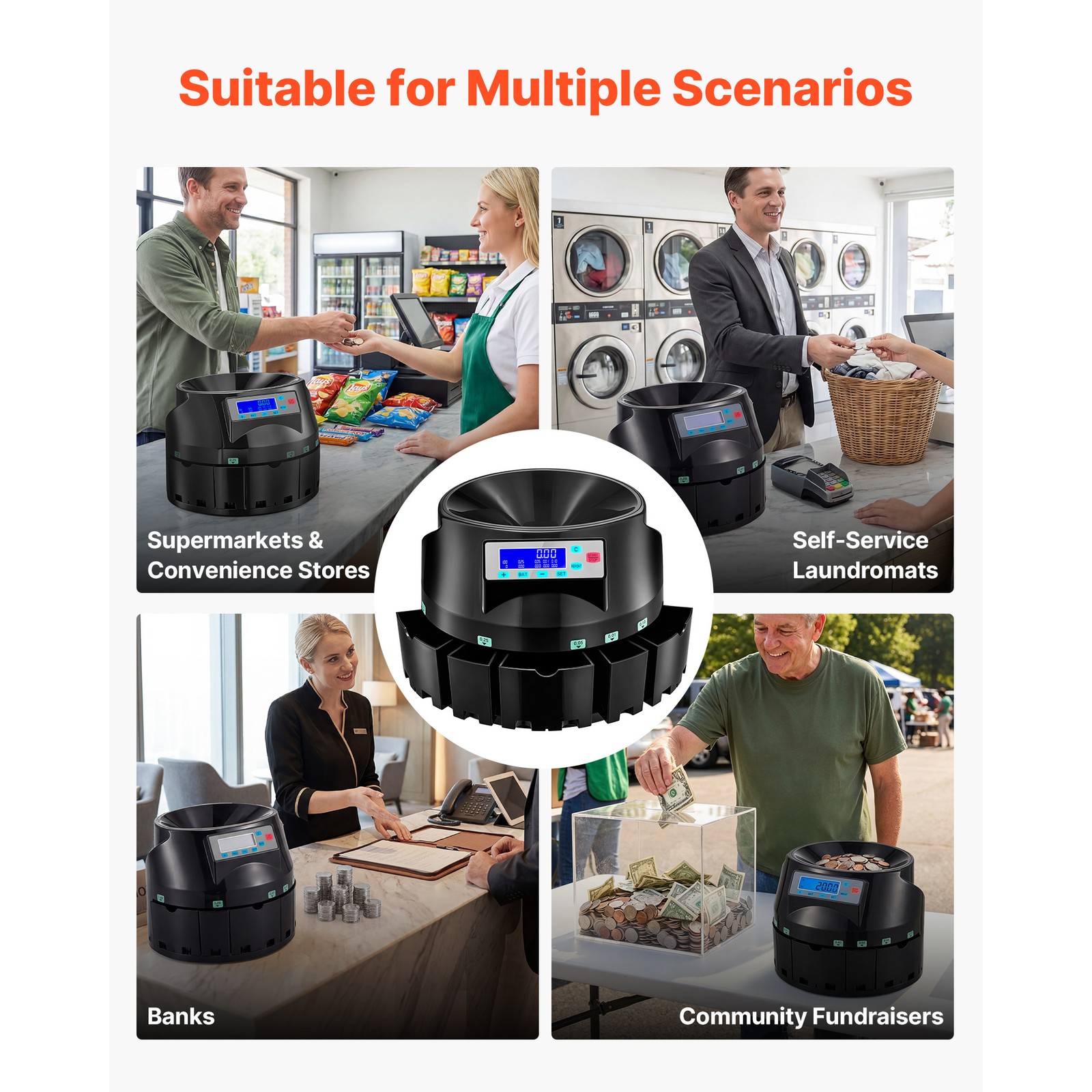 Uimoso Automatic Coin Counter & Sorter,5Denominations,225 Coins/Min, LCD Display