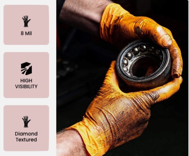 SureCare® LARGE 8 Mil Diamond Textured Orange Nitrile Sure-Tac Disposable Gloves