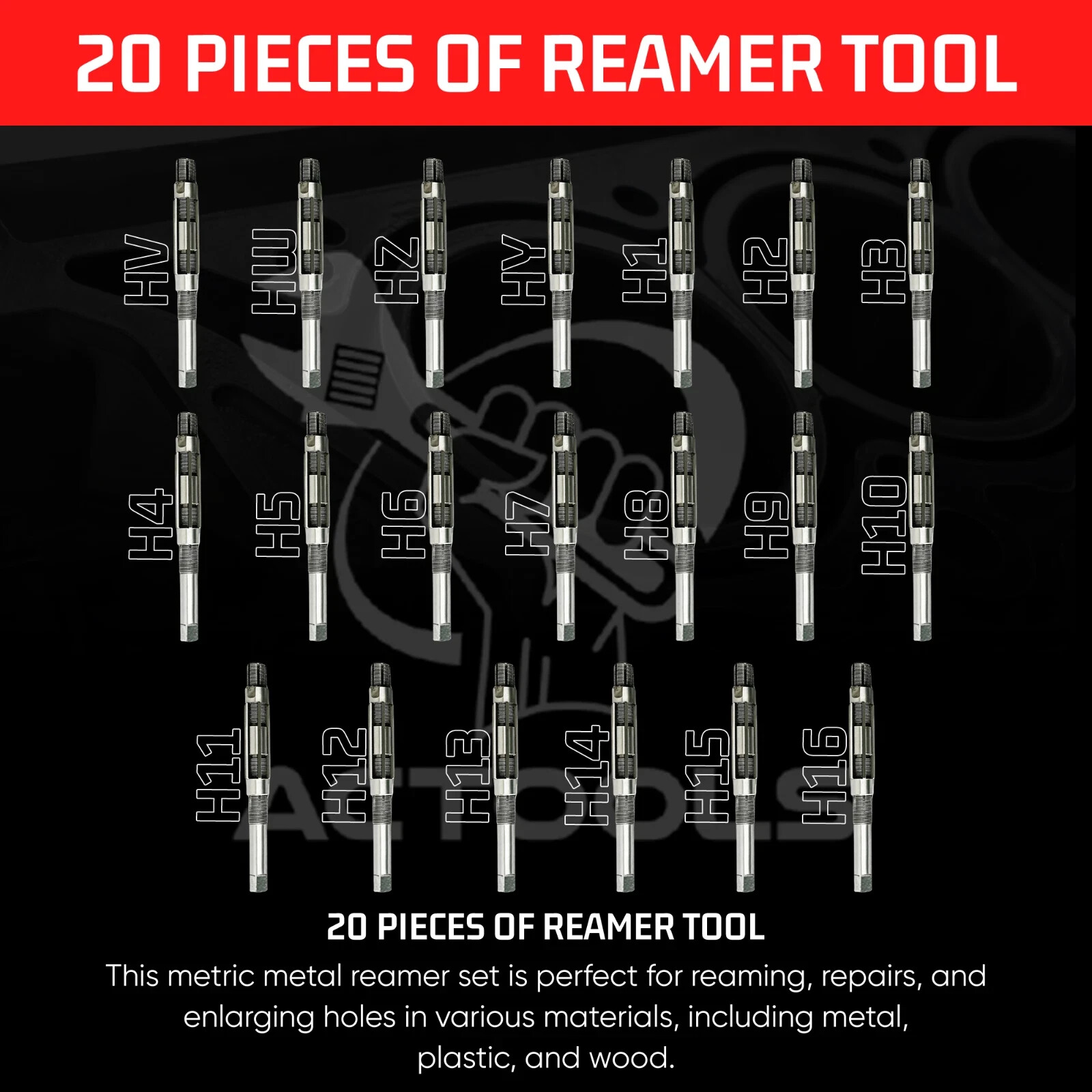 New Adjustable Hand Reamer 20 Pcs Set HV TO H16 Sizes (1/4 ” to 2.7/32″)