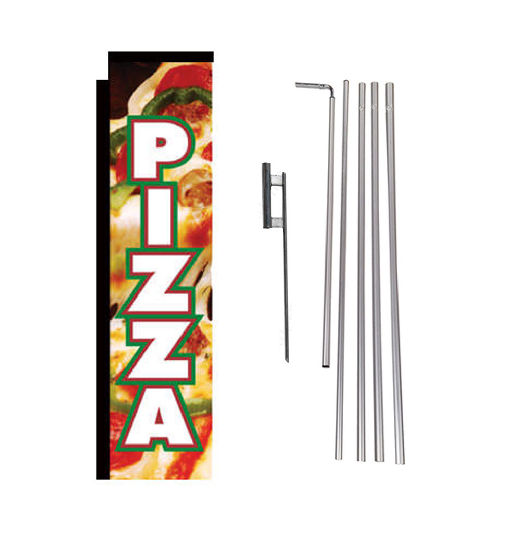 PIZZA 15′ Advertising Rectangle Feather Banner Flag w/ pole+spike