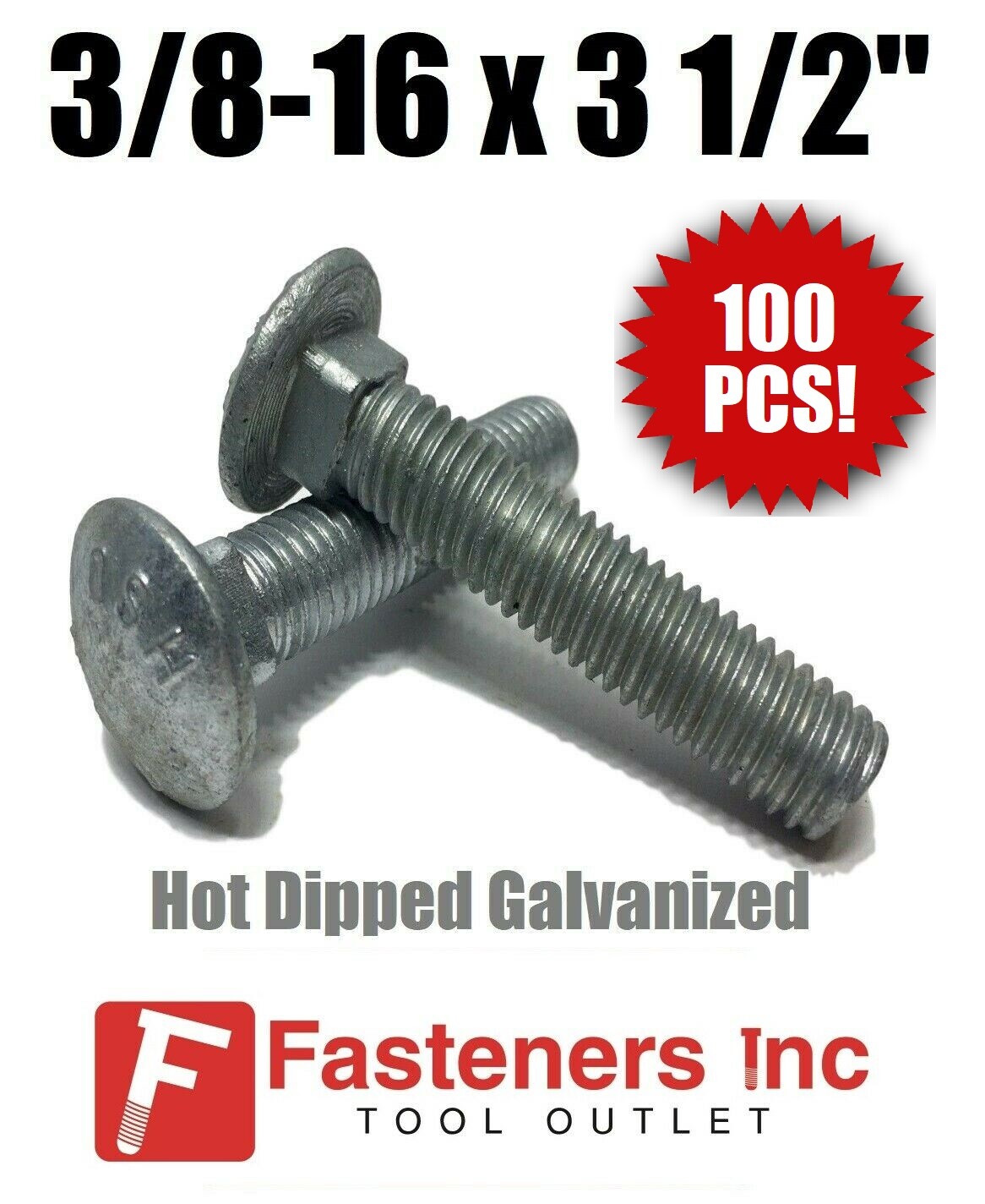 (QTY 100) 3/8-16 x 3-1/2″ Carriage Bolt Hot Dipped Galvanized A307