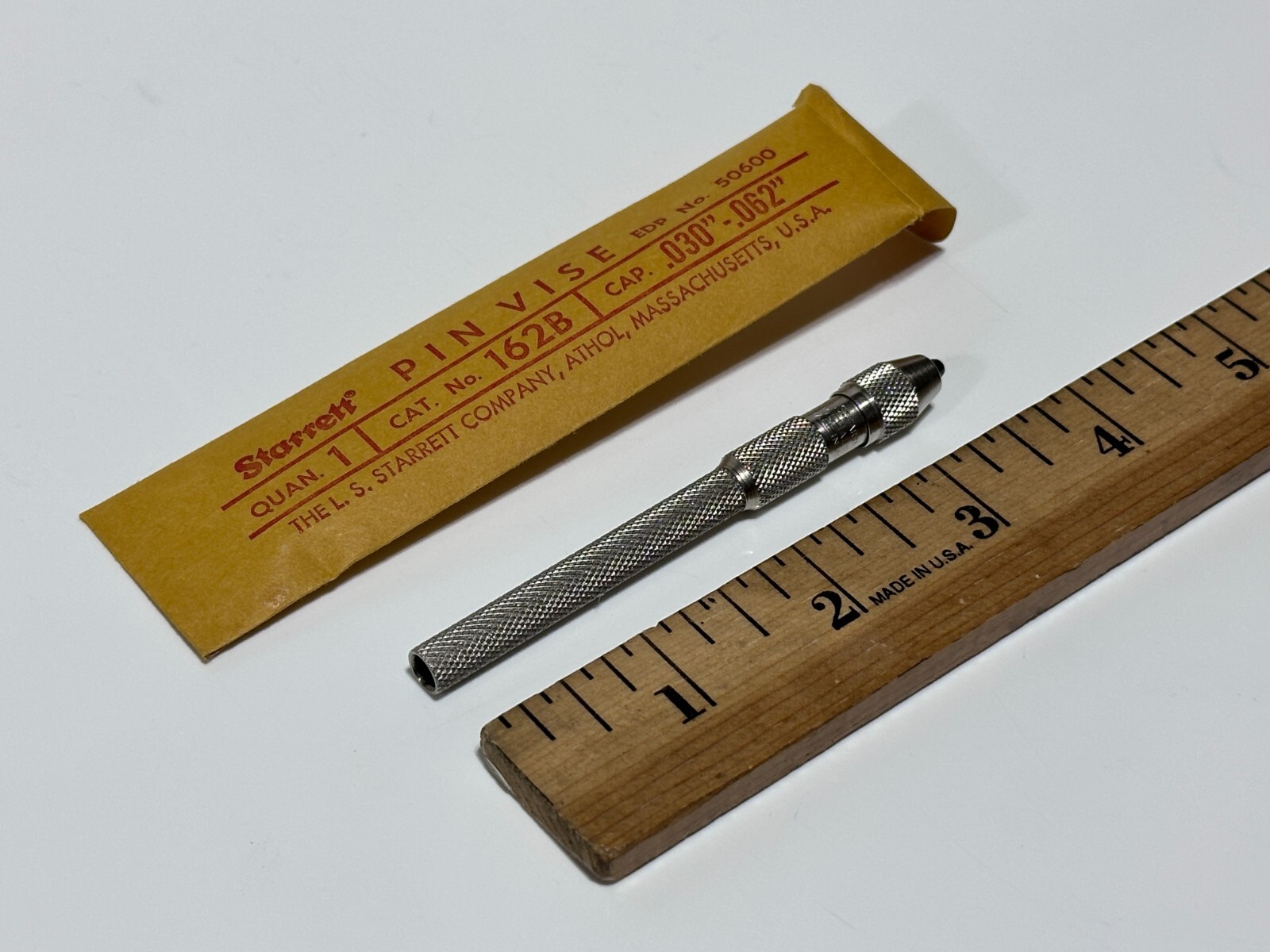 NEW Starrett Tools USA 162B Pin Vise, 0.030-0.062 In., Knurled, Nickel Plated