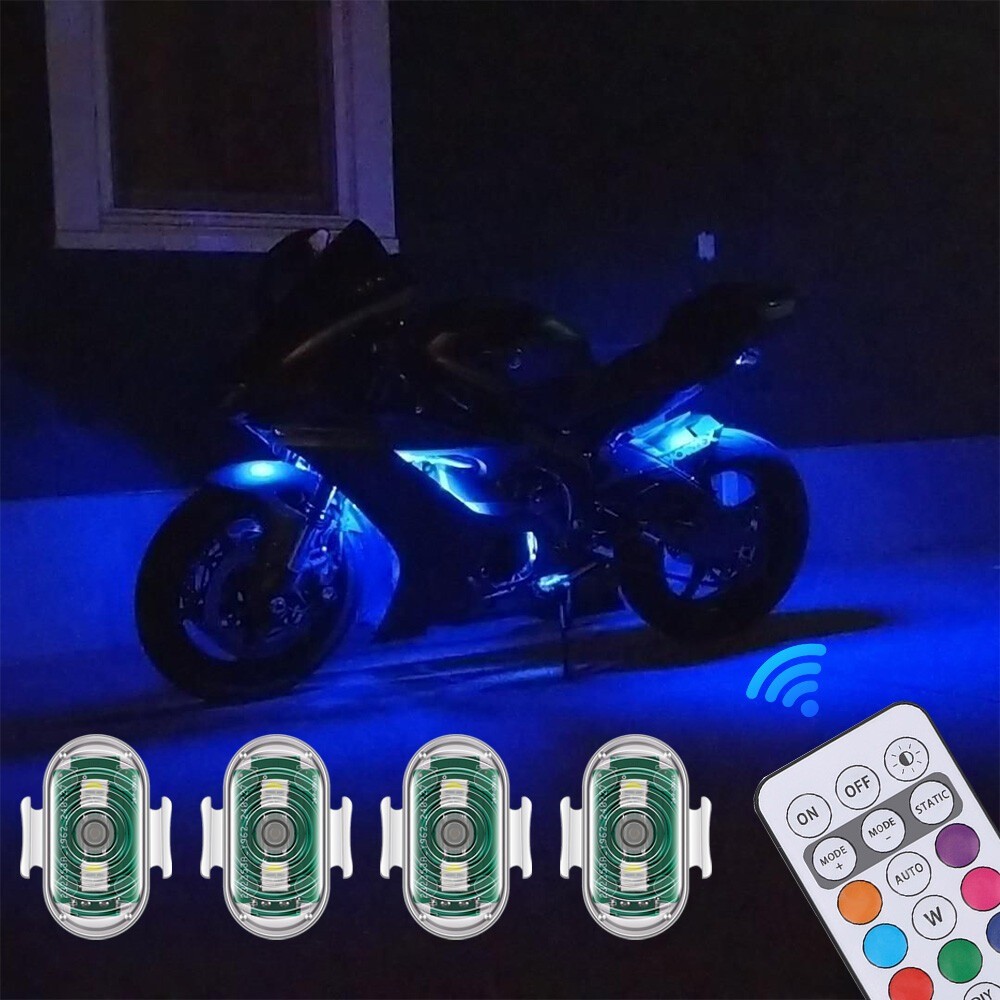4X Wireless LED Strobe Light 8 Colors Rechargeable Anti-Collision Warning Lights