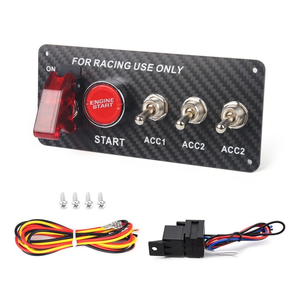 5In1 Carbon Fiber 12V LED Toggle Ignition Switch Panel For RV Truck