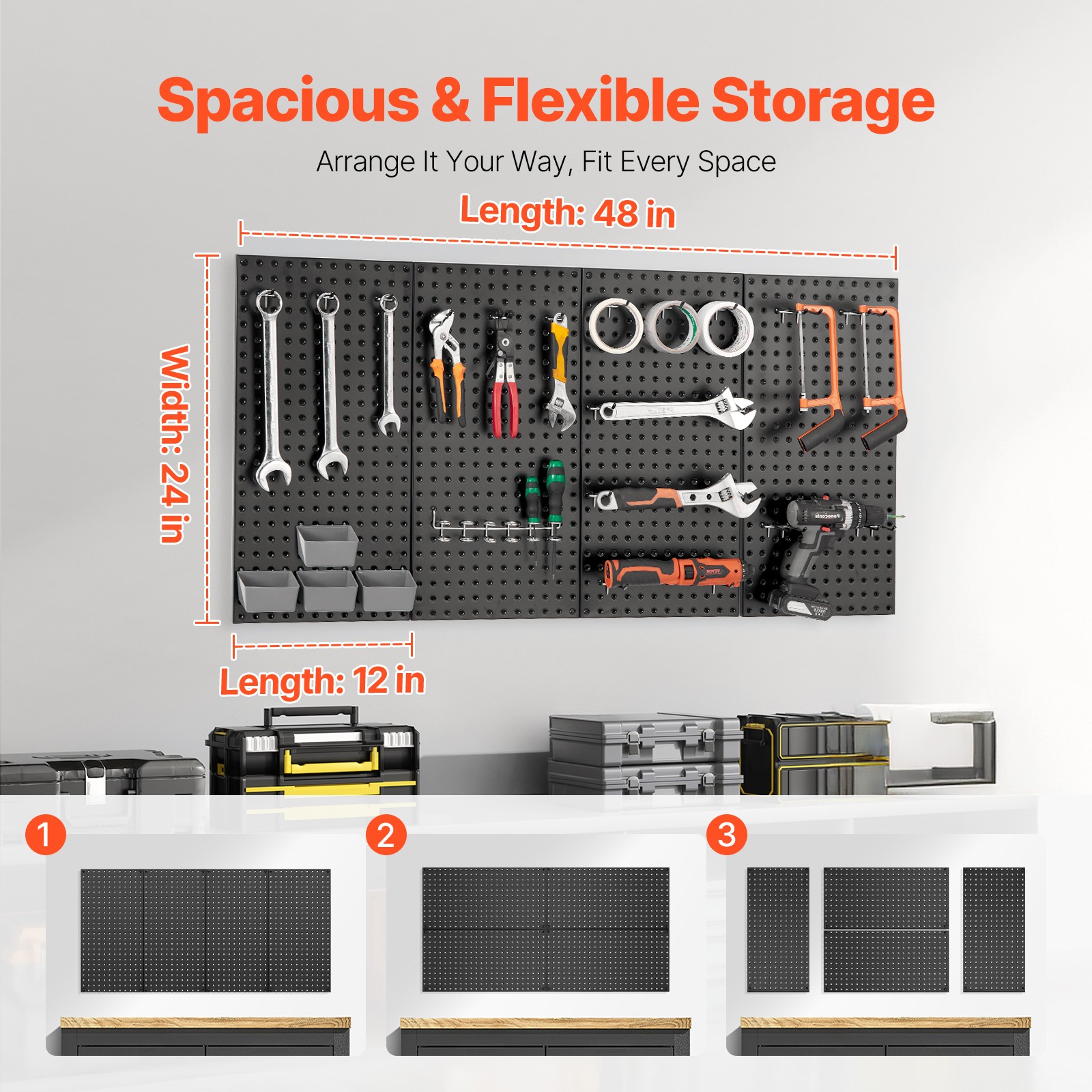 VEVOR Metal Pegboard Panels 4Pcs 24″x12″ Wall Organizer for Garage Tool Storage