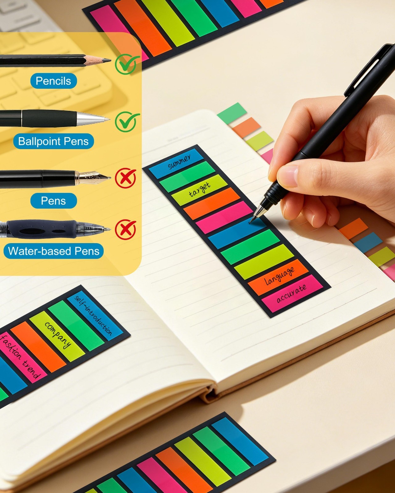Colorful Waterproof Sticky Index Tabs – 3800 PCS Removable Page Markers for Orga