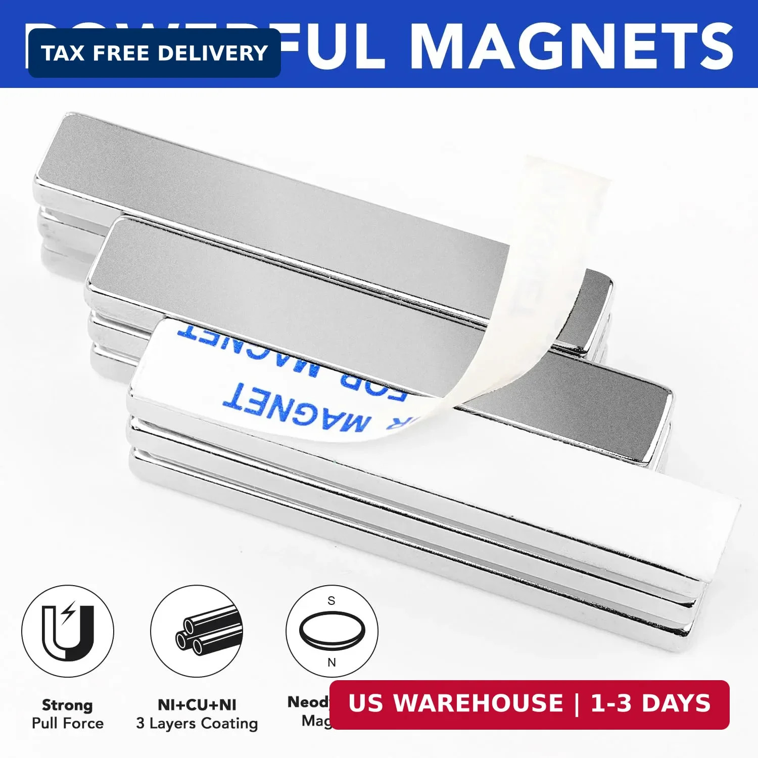 6-Pack Neodymium Magnets 2.36×0.39 inch – Extra Strong Adhesive & Rust-Resistant