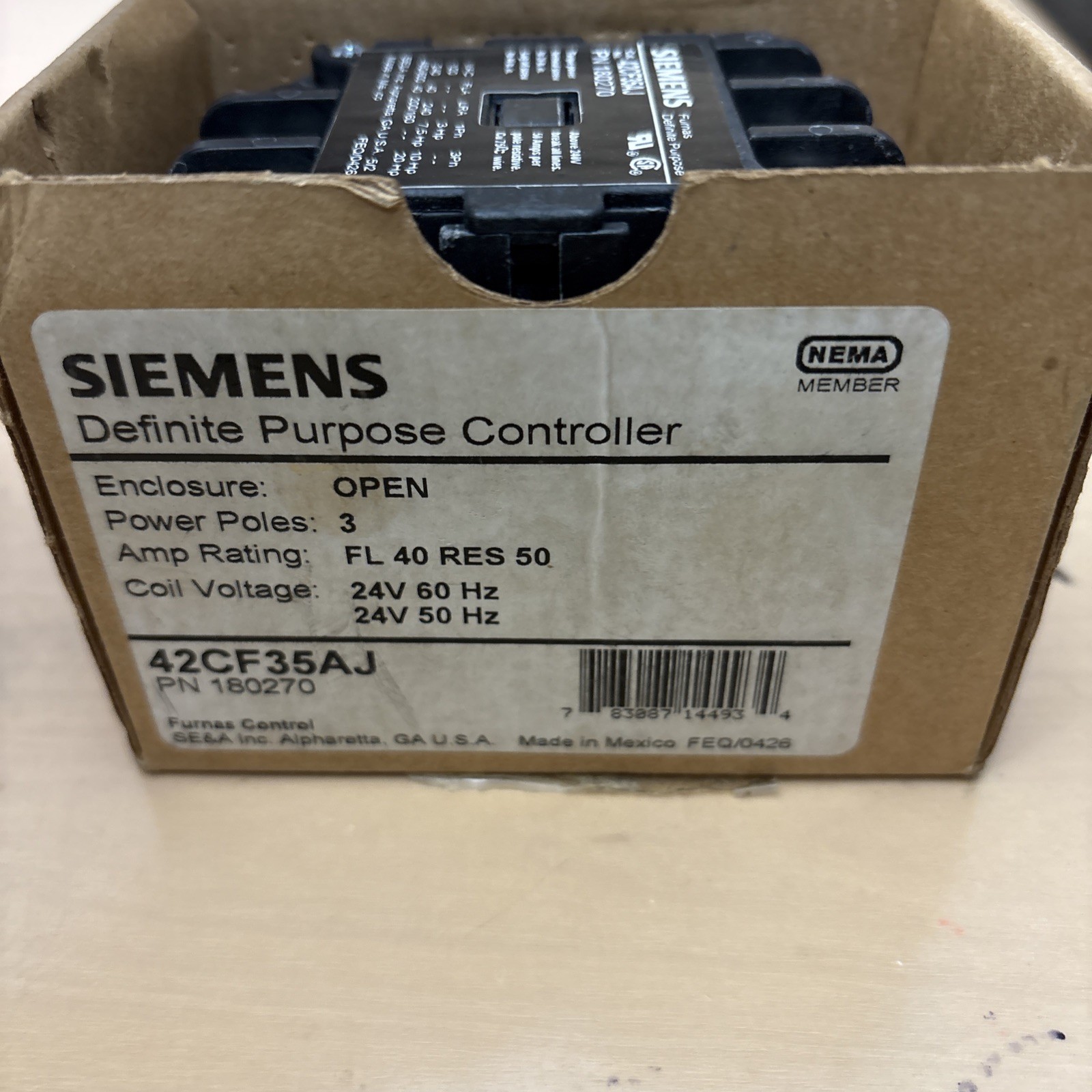 Siemens 42CF35AJ Definite Purpose Contactor 3-Pole 40A FL 50A RES 24V Coil New