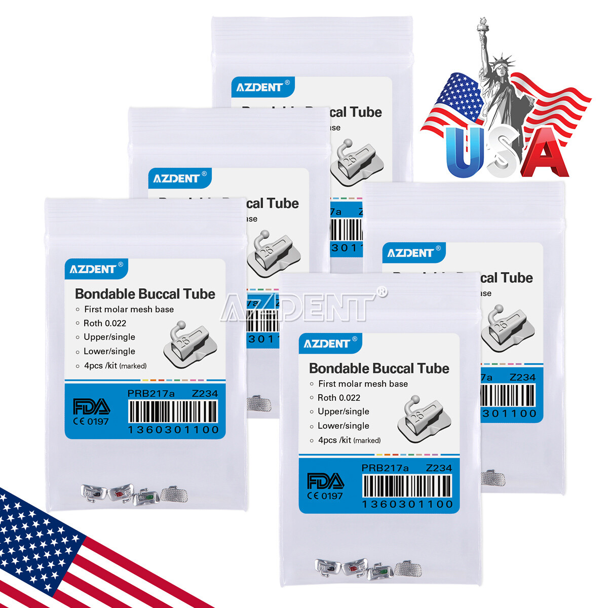 10X AZDENT Dental Ortho Buccal Tubes Bondable 1st/2nd Molar Roth/MBT 022