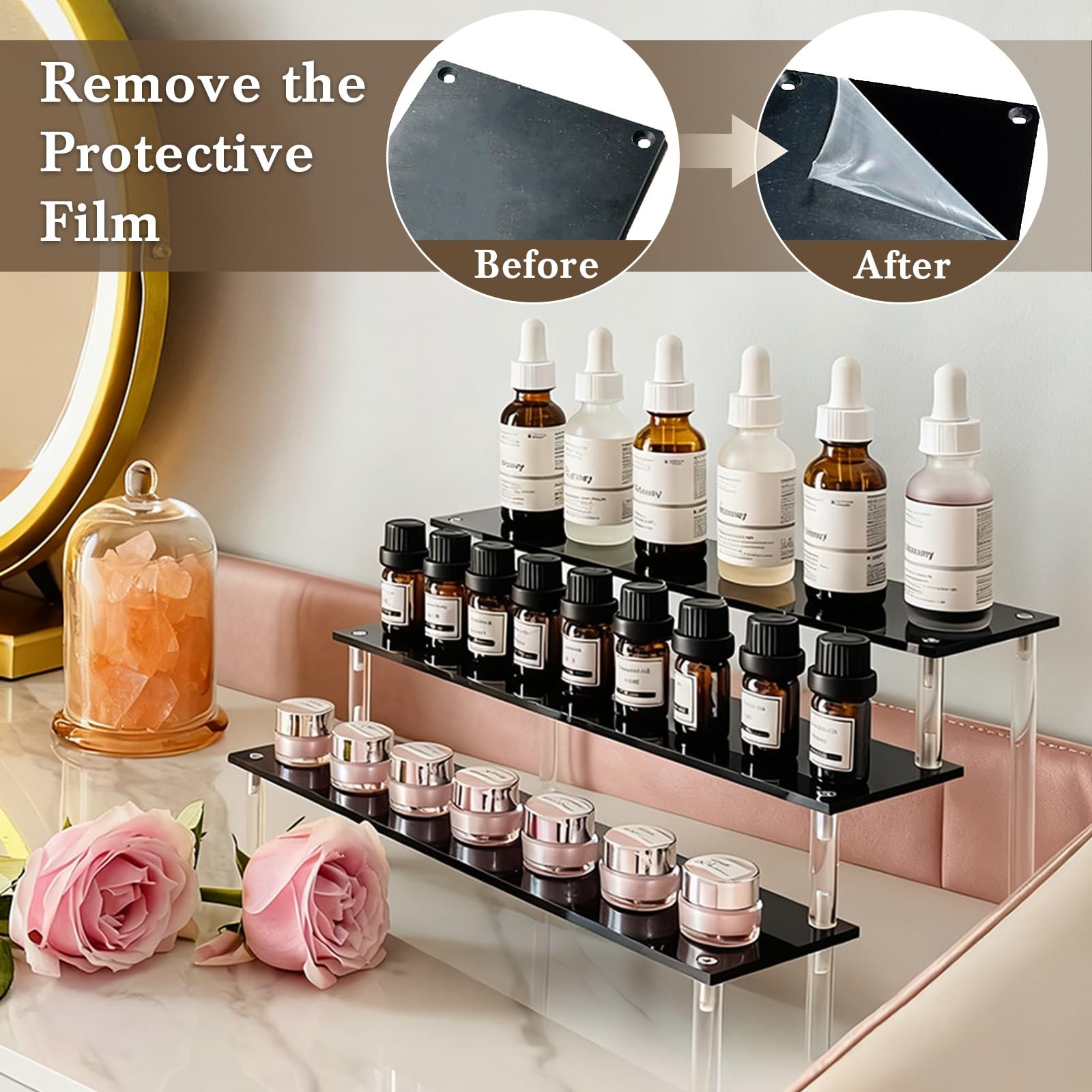 Acrylic Riser Black Shelf 3 Tier Perfume Organizer 12 Inch