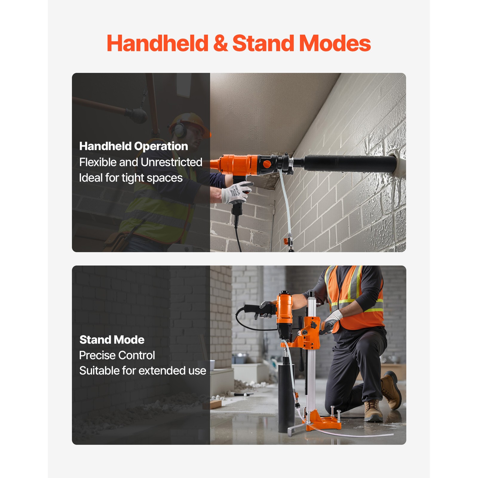 Diamond Core Drill Machine Handheld and Stand Concrete Core Drill Rig 8 in