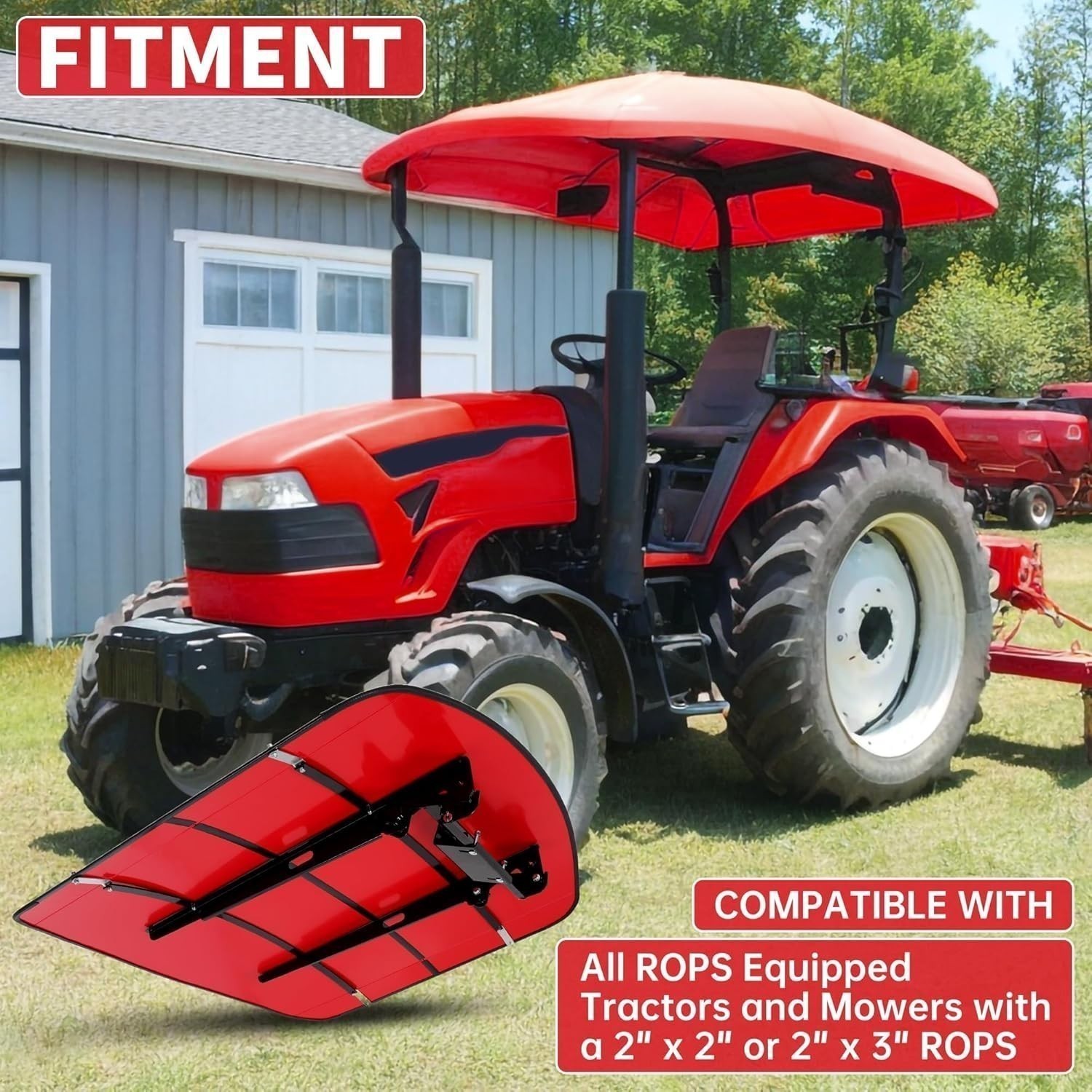 Sun Shield Tuff Top Tractor Canopy Kit For 2″ x 2″ or 2″ x 3″ ROPS 48″ X 52″-Red