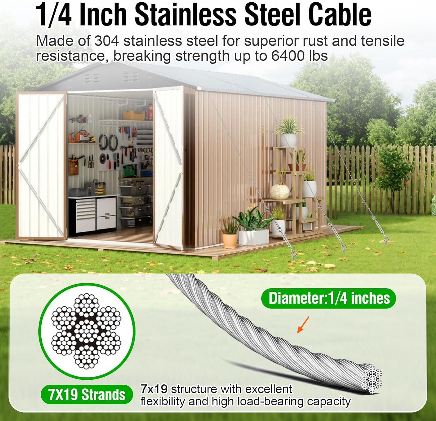 6 Pcs 30″ Ground Anchors Heavy Duty with 100Ft 1/4″ Stainless Steel Cable & 6Pcs