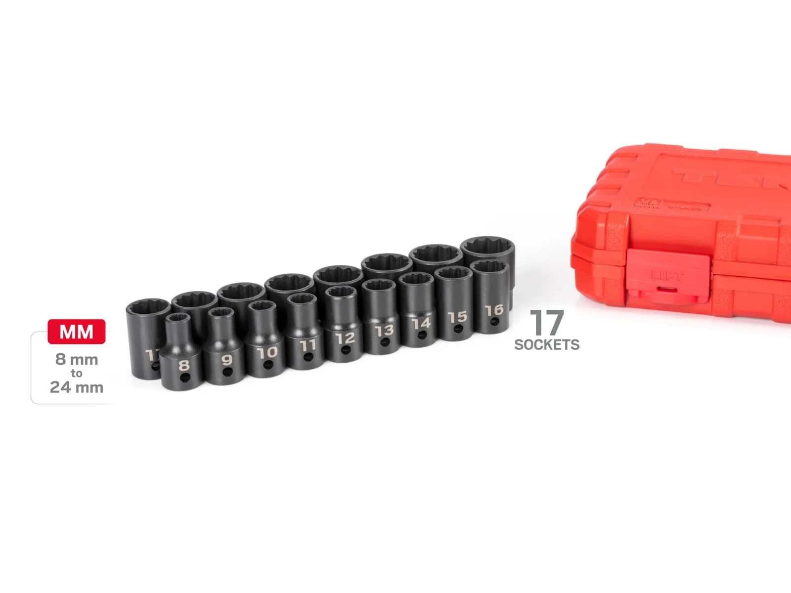 TEKTON 1/2 Inch Drive 12-Point Impact Socket Set, 17-Piece (8 – 24 mm)